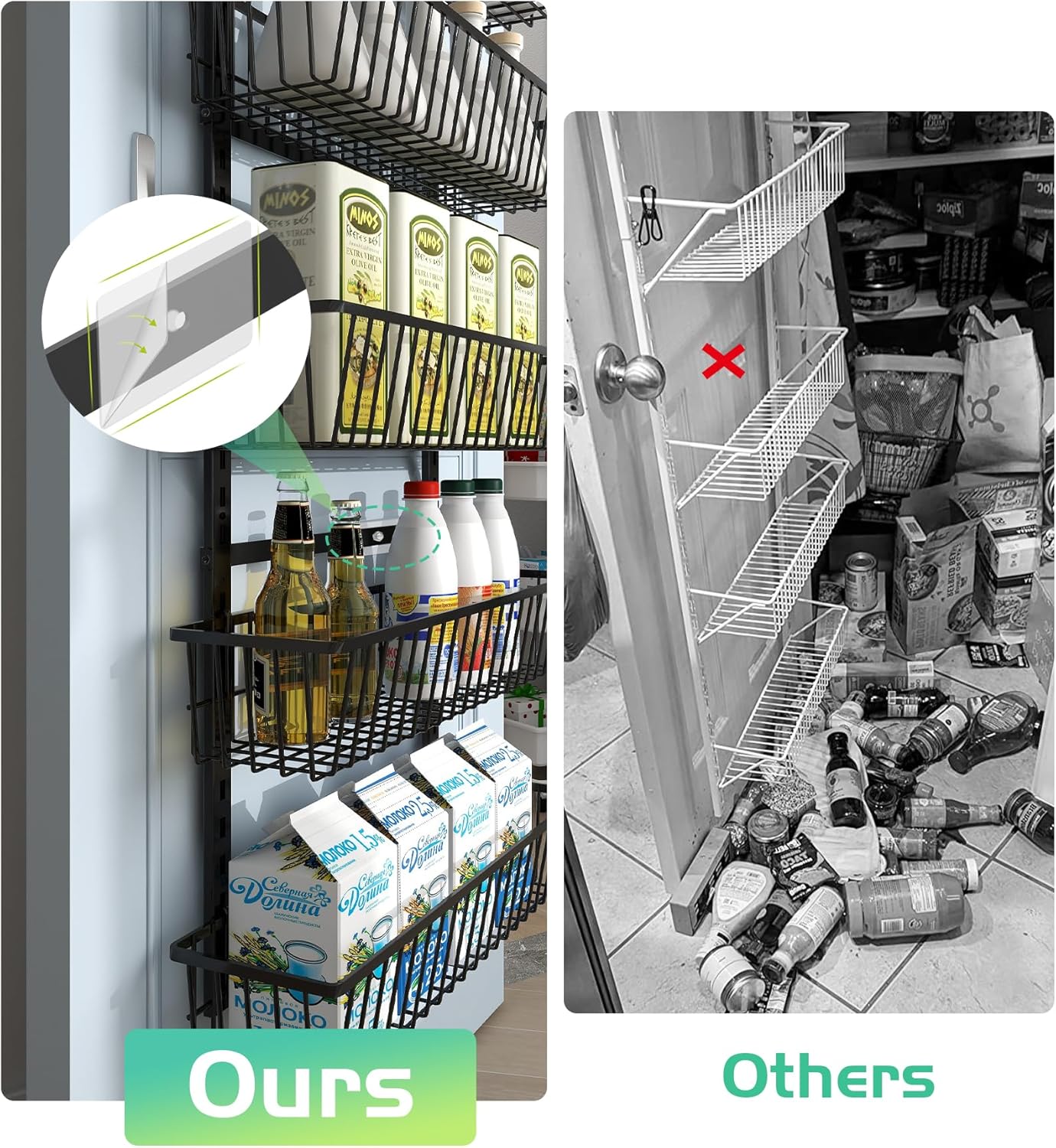 12 Inch Wide Narrow Over The Door Pantry Organizer, Pantry Organization and Storage, Black 8-Tier Metal Hanging Deep Basket Wall Spice Rack Seasoning Shelves, Home & Kitchen Essentials