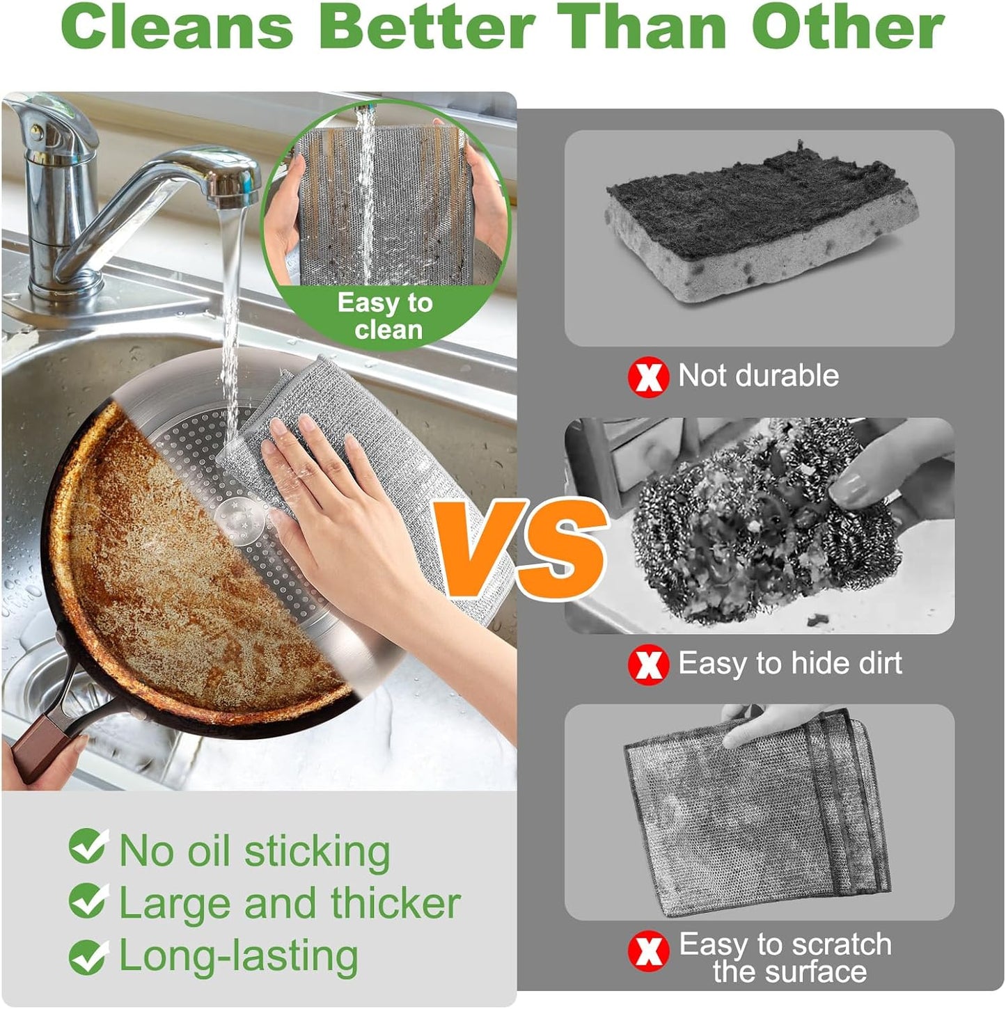 10 Counts Multipurpose Wire Dishwashing Rag,Non Scratch Wire Dishcloth,Microfiber Miracle Cleaning Cloth with Mesh,Dual-Sided Steel Mesh Cloth for Pot,Metal Scrubber for Washing Dishes,Grey