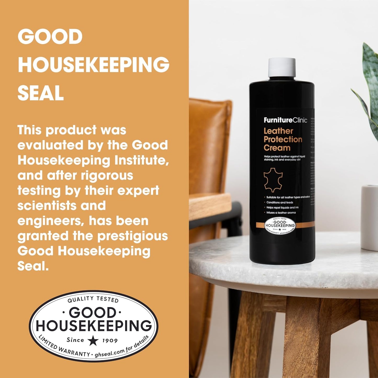 Furniture Clinic Leather Protection Cream | 2-in-1 Leather Conditioner & Waterproofing Protector for Furniture, Shoes, Car Seats & More | Prevent Stains While Nourishing | 8.5oz/ 250ml