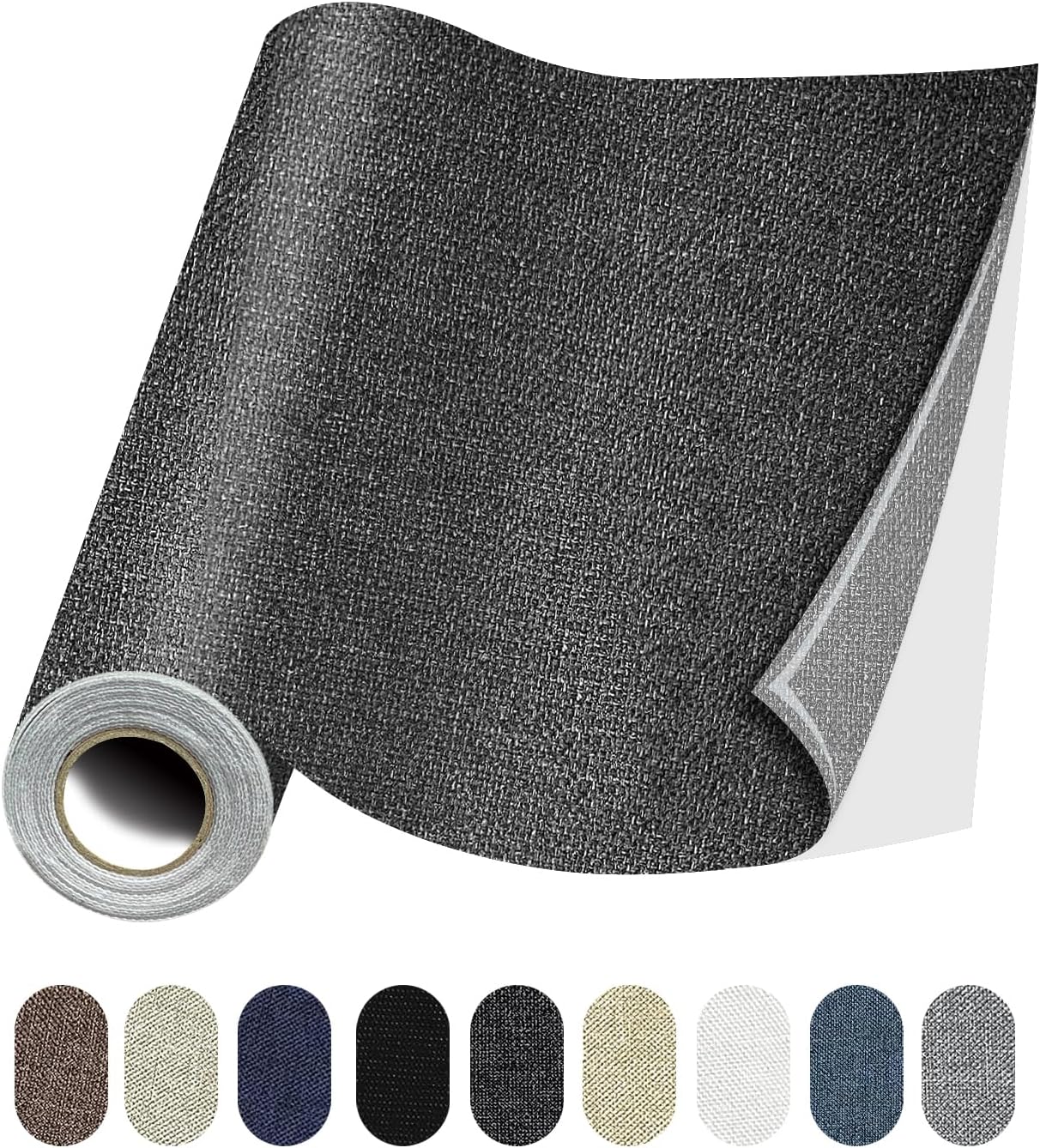Fabric Repair Patches, 17X79 Inch Linen Repair Tape Self-Adhesive Fabric Patches Durable, DIY Large Linen Tape for Sofa, Couches, Furniture, Chair, Clothing （17X79 Inch, Dark Grey）