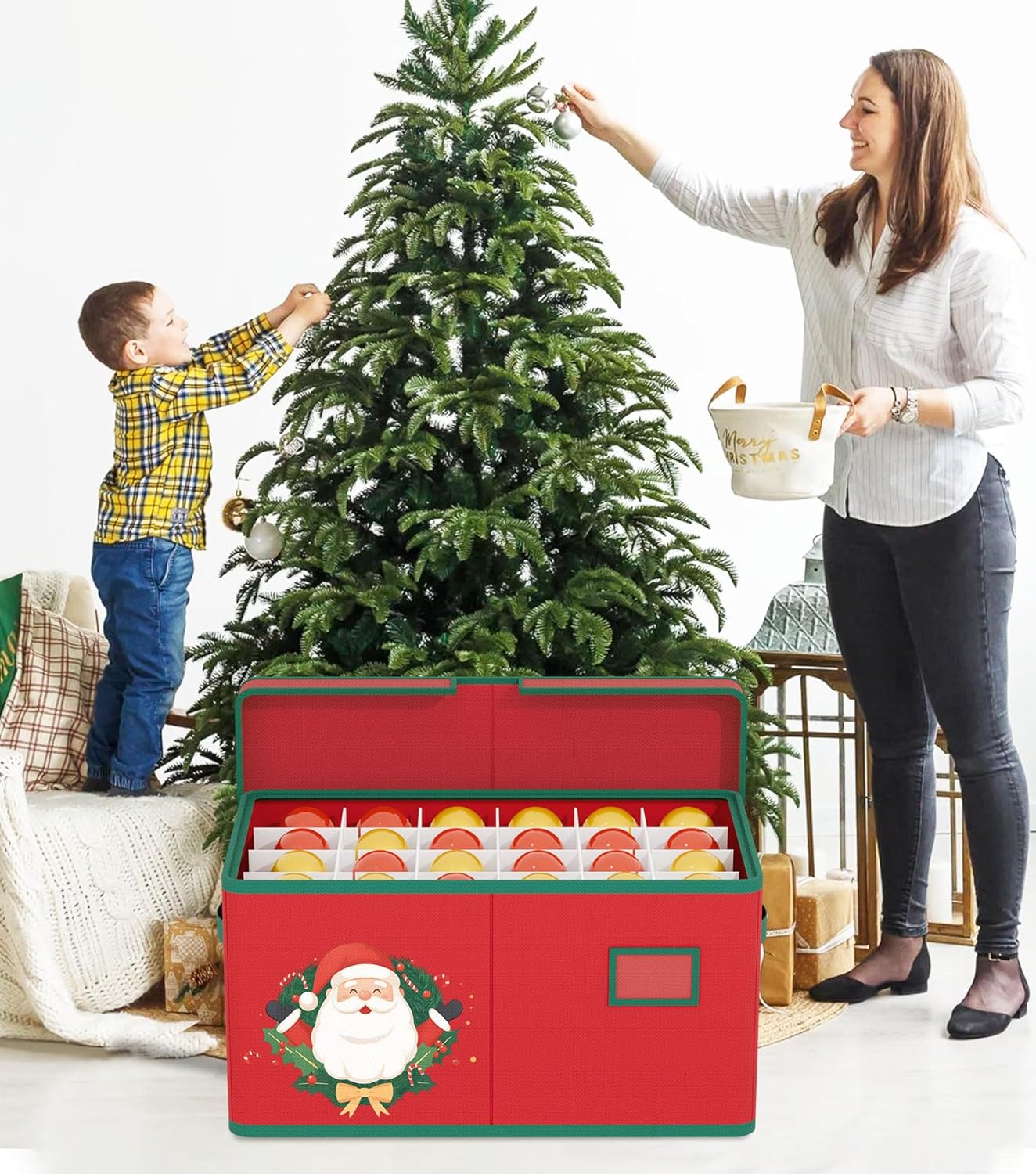 Christmas Ornaments Storage Boxes Christmas Ornament Organizer Storage Box with Adjustable Divider Fit 72 of 3 Inch Ornaments 600D Oxford Fabric Ornament Storage Box for Decoration Storage