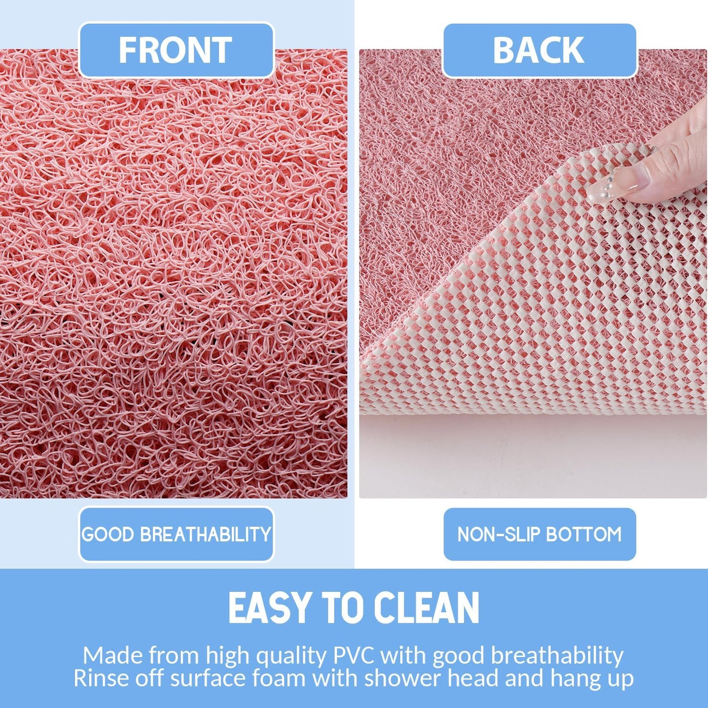 Non-Slip Bathtub Mat, Anti Slip Shower Mat, Fast Drying Bathtub Mats, Foot Scrubber Mat, Anti Slip Mat for Tub, Floor, Bathroom, Kitchen, Home, Hotel (Pink 40"×28")