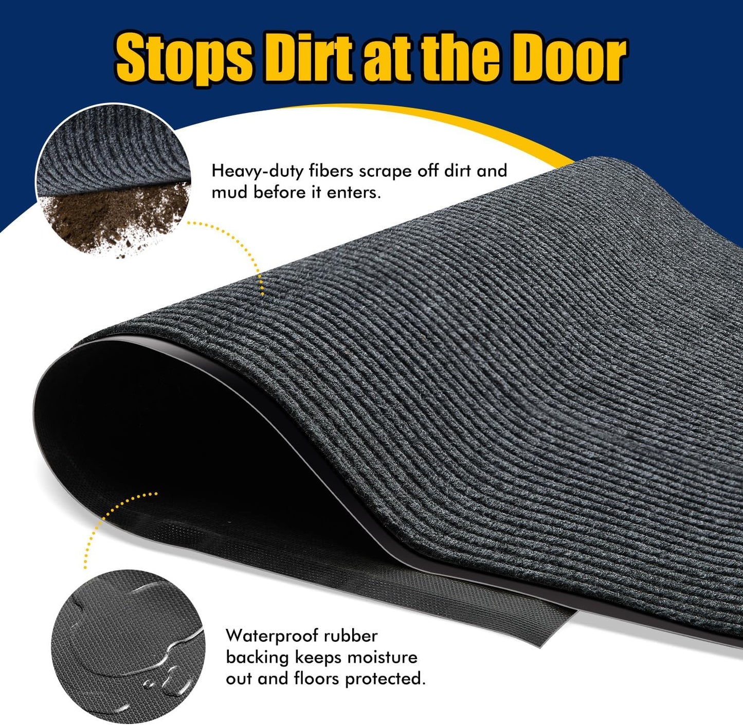 Extra Large Indoor/Outdoor Entrance Mat - 4 x 5 Feet, Rubber Border Door Mat, Waterproof, Low-Profile, Easy to Clean, Rubber Entry Mat,Commercial Floor Mat, Charcoal Grey
