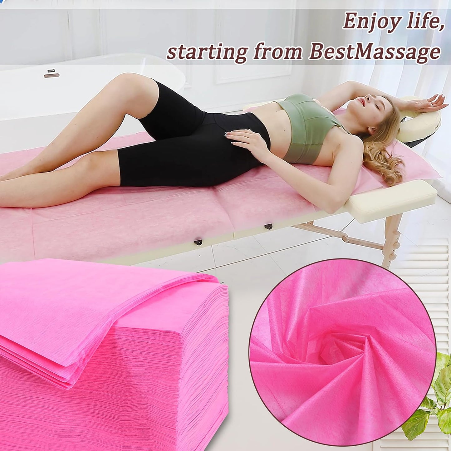 Disposable Bed Sheets 200 Pcs 31" x 71" Massage Table Sheets Non Woven Fabric SPA Bed Cover Breathable for Massage Beauty Tattoos(Pink)