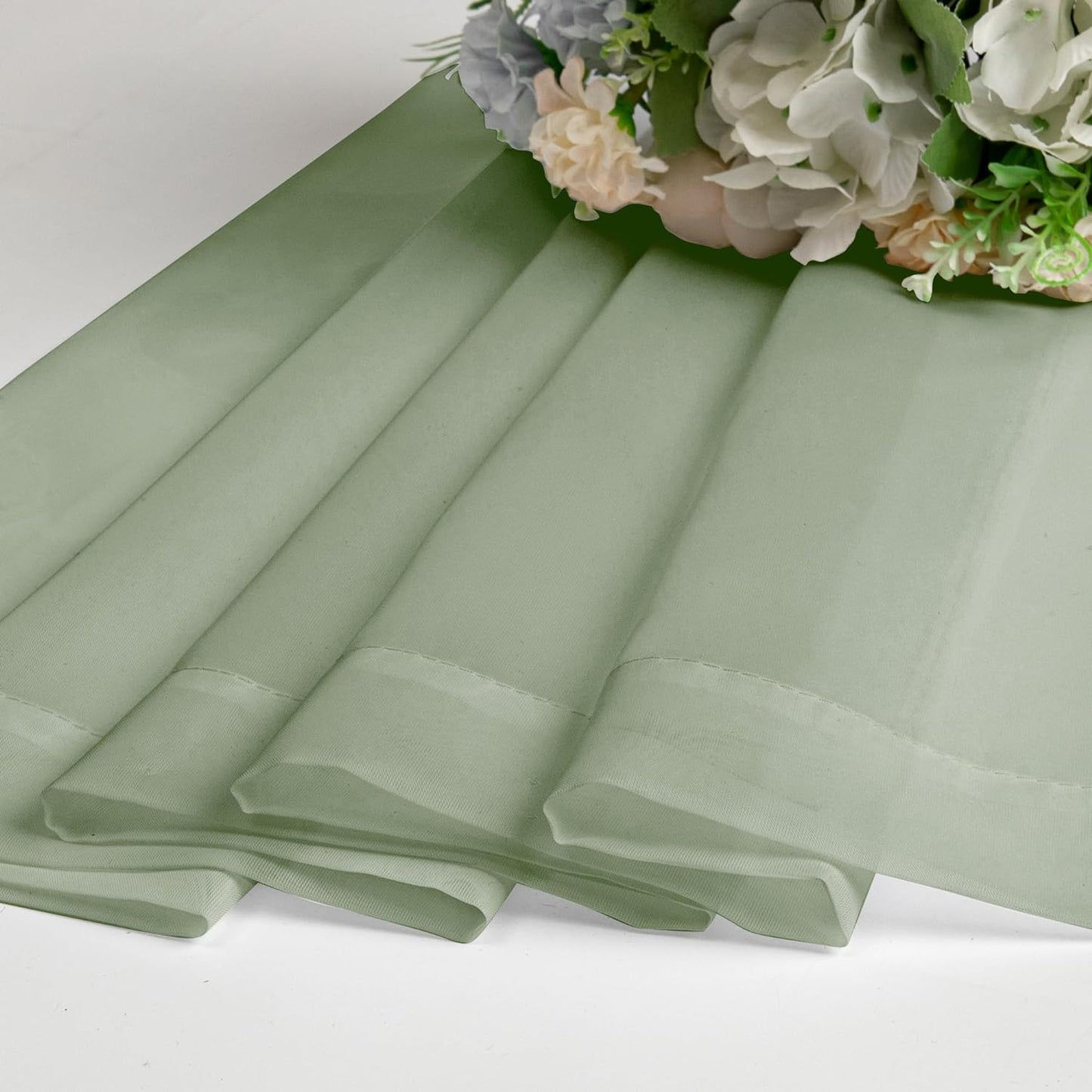 Chyhomenyc Sheer Window Valance Curtains, 42x14 Inches 2PCS, Light Filtering Valances Windows Treatment, Small Rod Pockets Voile Sheer Curtains for Living Room/Bathroom/Basement, Sage Green