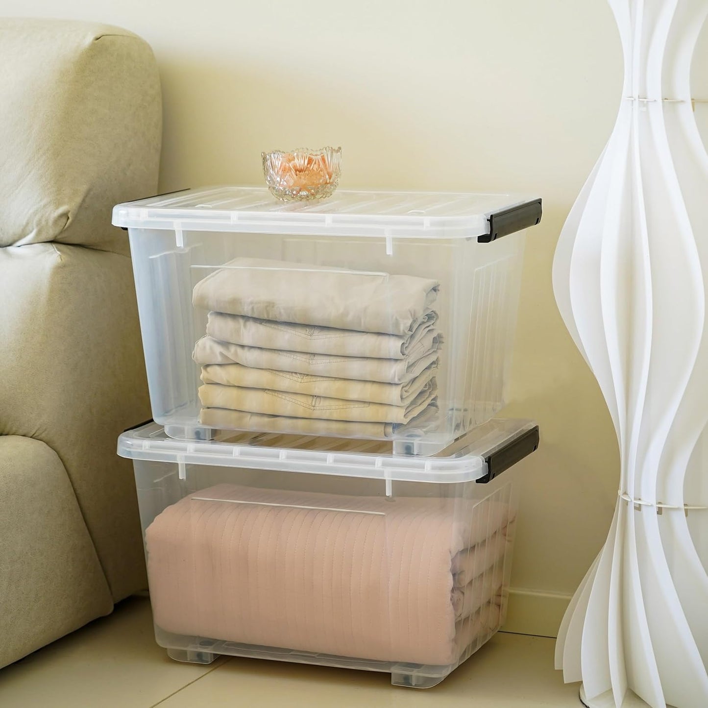 Citylife 54 QT Clear Plastic Storage Bins with Lids Stackable and Nestable Storage Boxes with Lids Large Plastic Storage Containers for Garage, Closet, Kitchen, 6 Packs