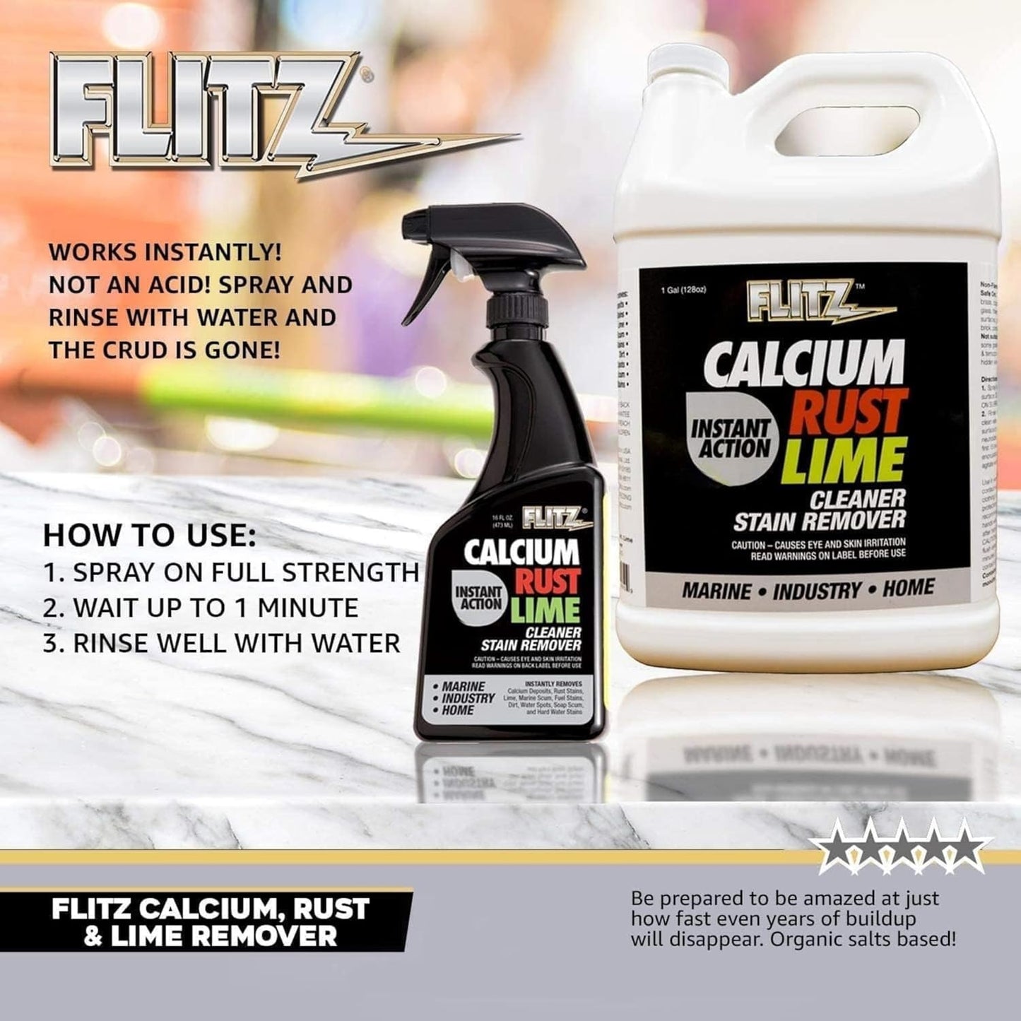 Flitz Calcium, Rust, & Lime Remover - 16oz Bottle of USA-Made Limescale Remover for Toilets, Showers, and More - Powerful Spray that Instantly Eliminates Tarnish, Grease, and Other Grime (3 Pack)