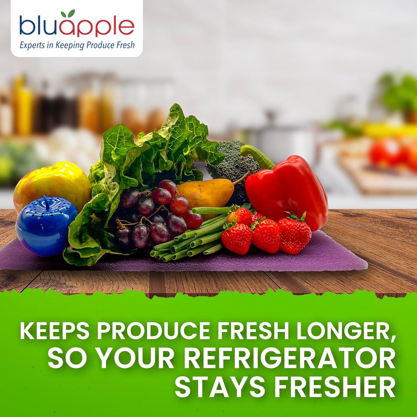 Bluapple FreshMats, Refrigerator Liner, Fridge Drawer Mats, Crisper Life Extender Liner Keeps Produce Fresh Longer, Anti-Bruising, Helps Air Circulation, Washable & Reusable (4-Mats, 12x15, Lavender)