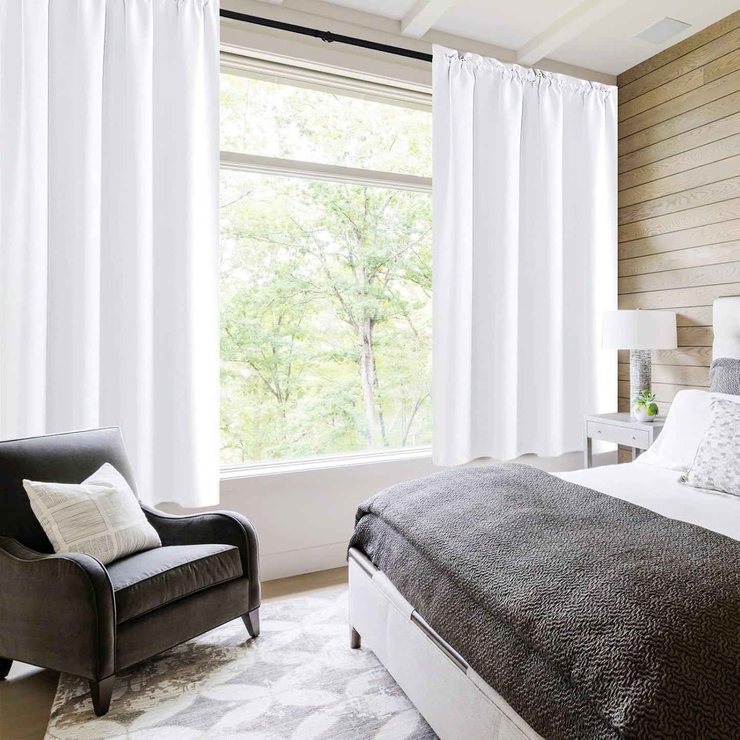 DWCN White Curtains for Living Room Thermal Insulated, 50% Light Blocking Curtains for Bedroom, Dining Room Window, W 52x L 54 Inch, Set of 2 Rod Pocket Curtain Panels