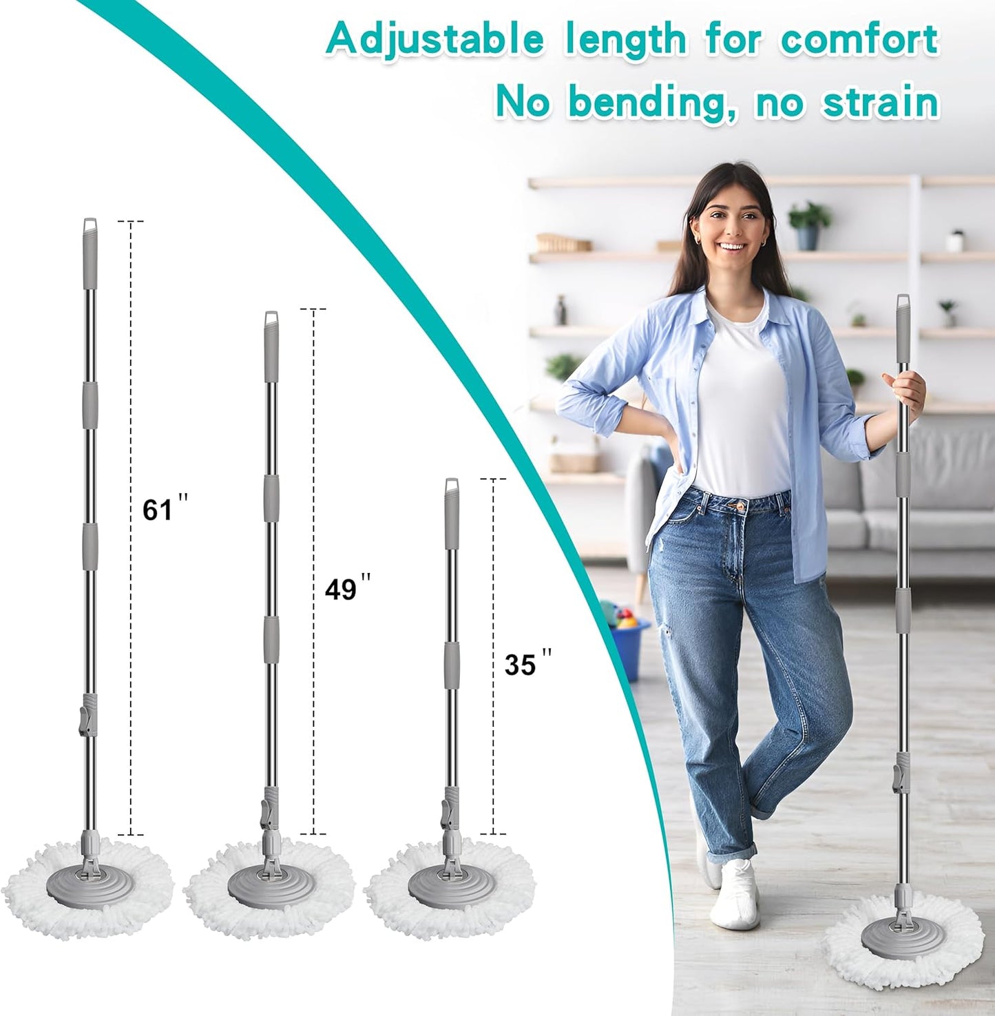 Mop and Bucket with Wringer Set for Home, Spin Mop and Bucket Separate Clean and Dirty Water, Mops for Floor Cleaning with 360°Swivel Wheels & 1 Reusable Microfiber Mop Heads- Blue/Yellow