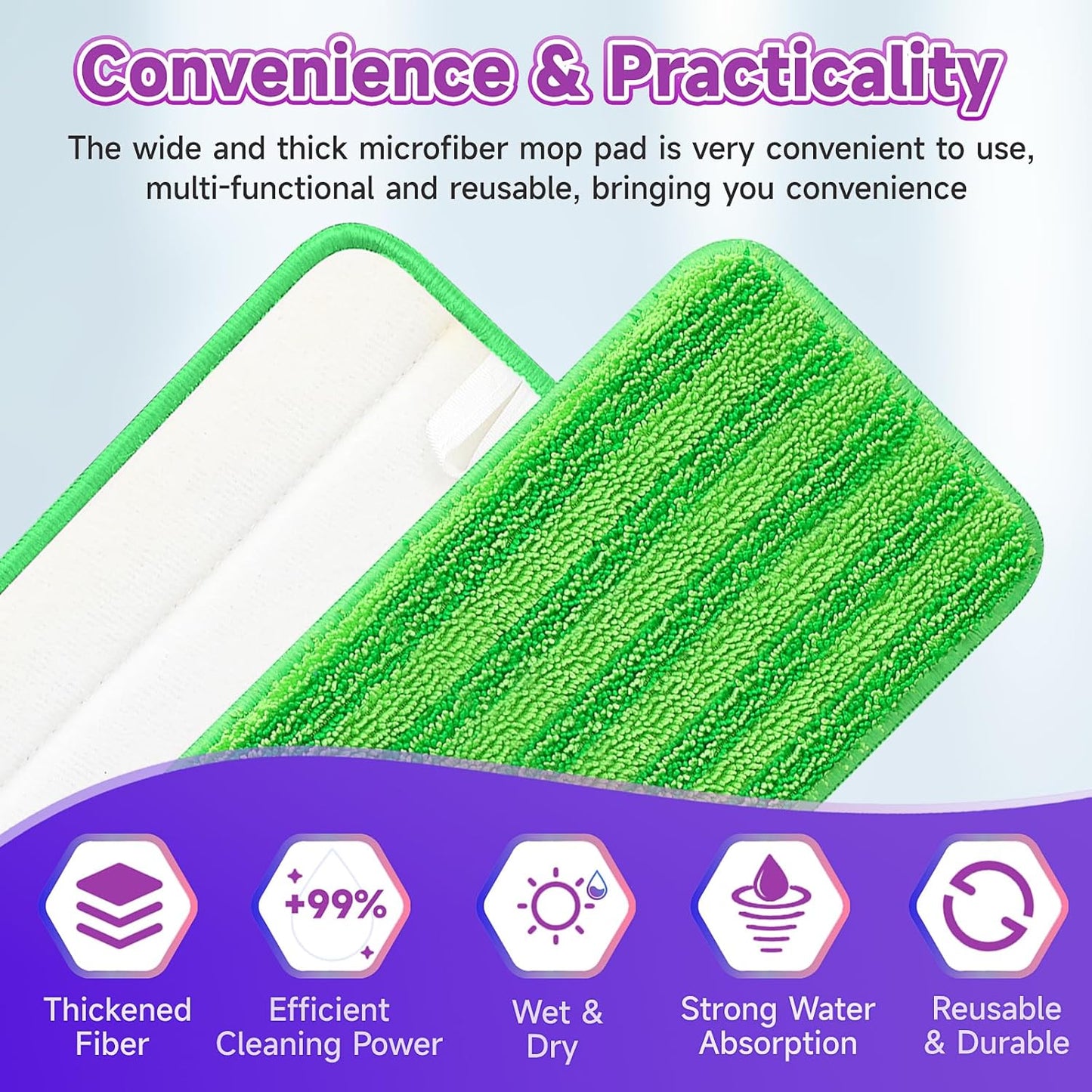 8 Pack Reusable Mop Pads Compatible for Swiffer PowerMop,Microfiber Mop Pads for 13-15'' Spray Mop, Floor Mop Pads Refills for Swiffer, Machine Wash,Green(Not Included Mop)