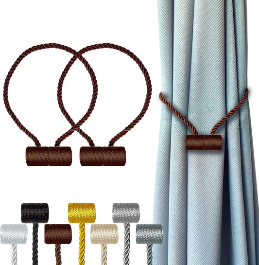 Hion Magnetic Curtain Tiebacks Dark Brown 2pcs, Curtain Tiebacks Buckles Holdbacks Holders Hooks Clip for Home Bedroom Office Decorative Curtain