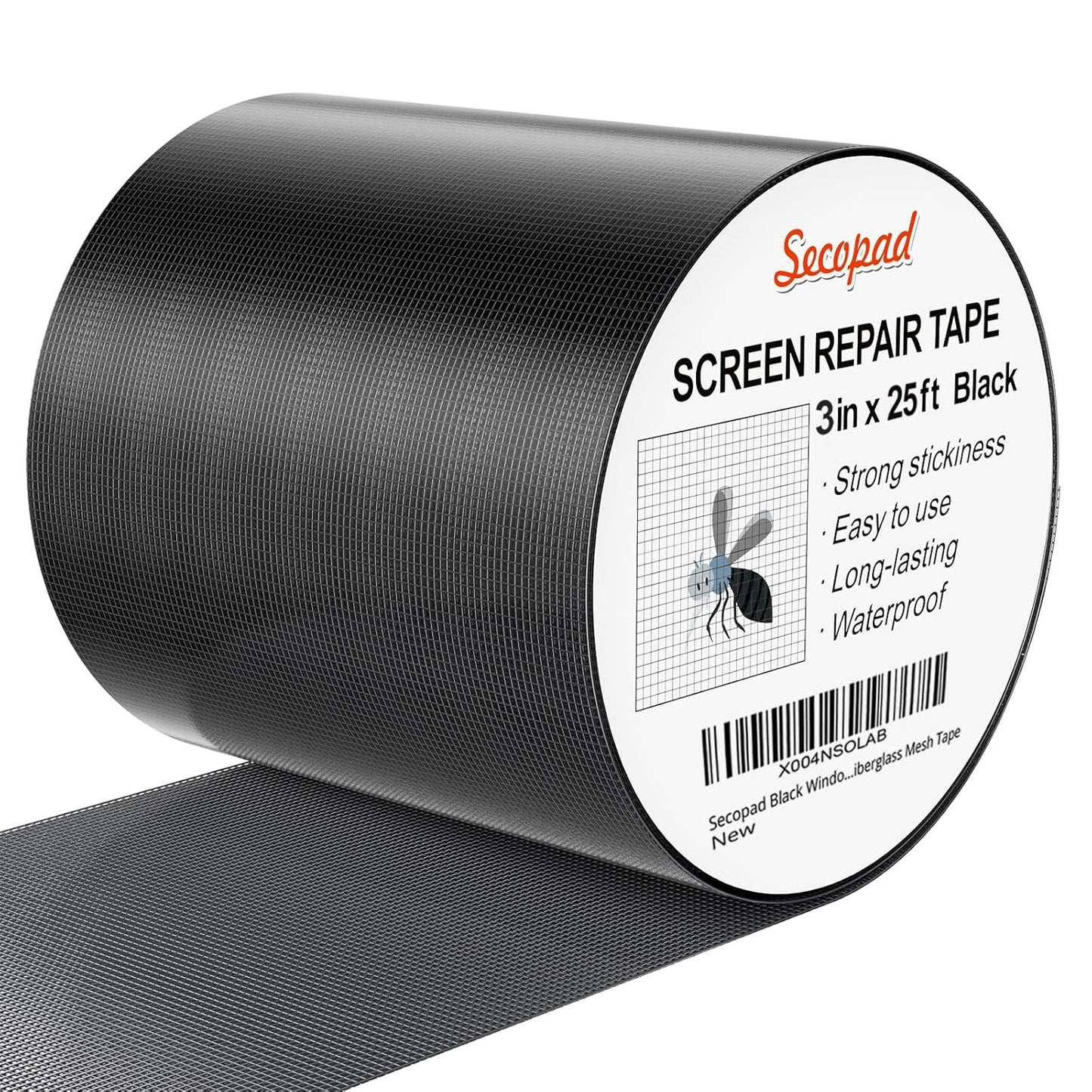 Black Window Screen Repair Tape, 3IN X 25FT (300IN) Screen Repair Kit for Windows or Doors, Strong Adhesive Patch Kit Fiberglass Mesh Tape