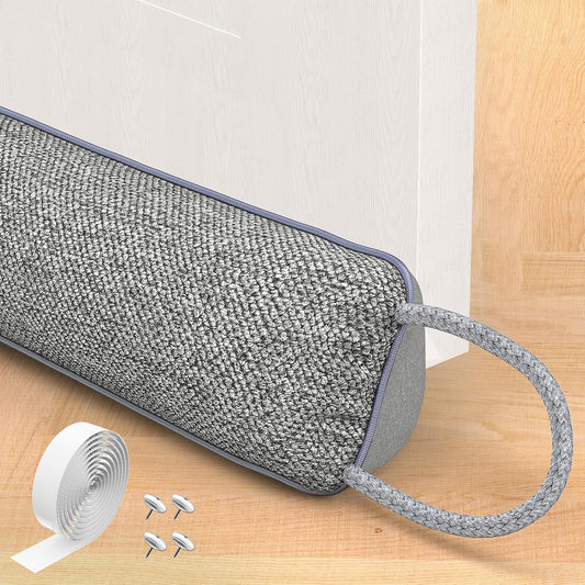 Door Draft Stopper for Bottom of Door, 36’’ Heavy Duty Under Door Draft Blocker Gap Filler, Door Seal for Noise Light Cold Air, with Adhesive Strips, Light Gray