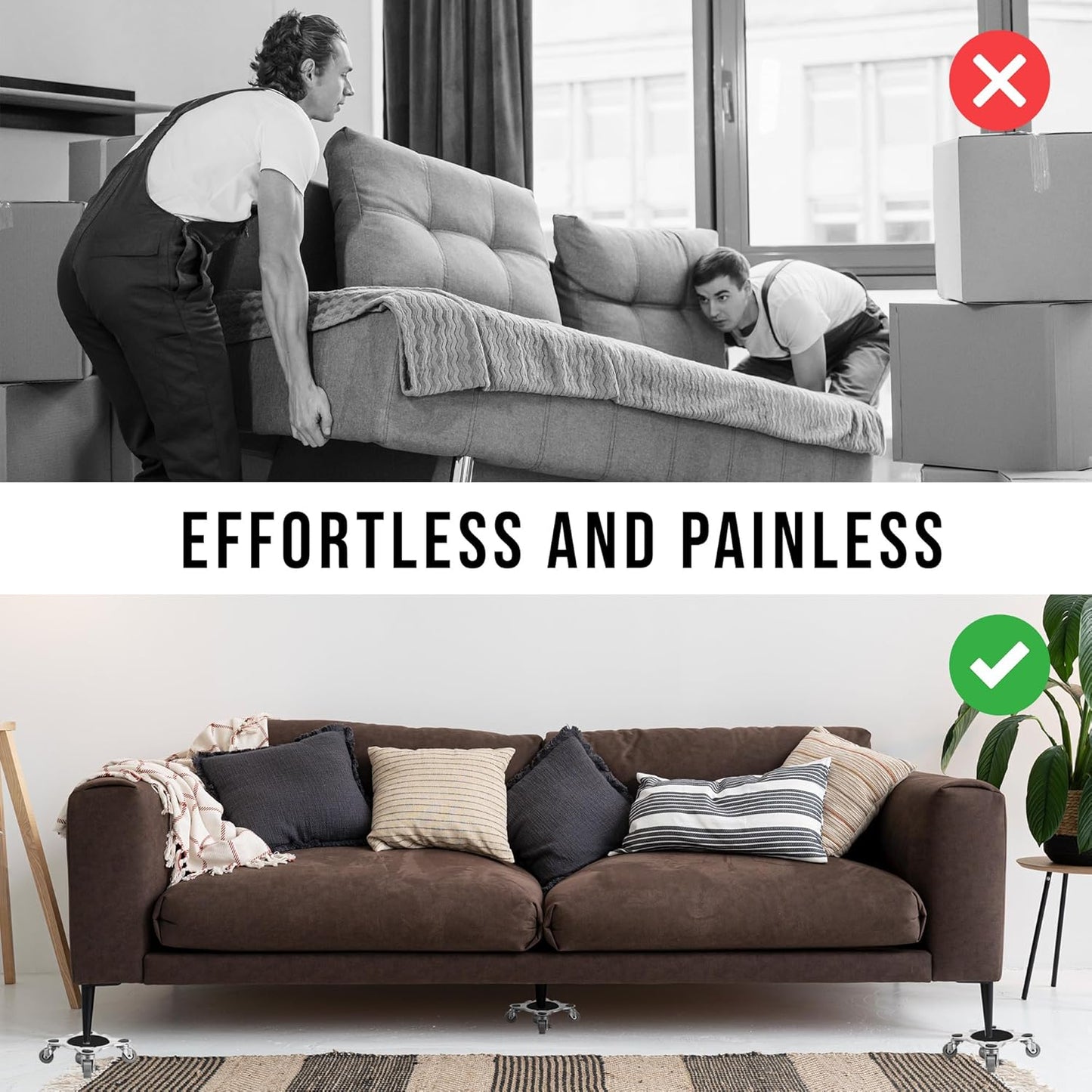 Heavy Duty Furniture Dolly Set with Lifter Tool and 5 Wheels - Capacity, 360° Rotating Wheels for Sofas, Refrigerators, and More (6000 LB)