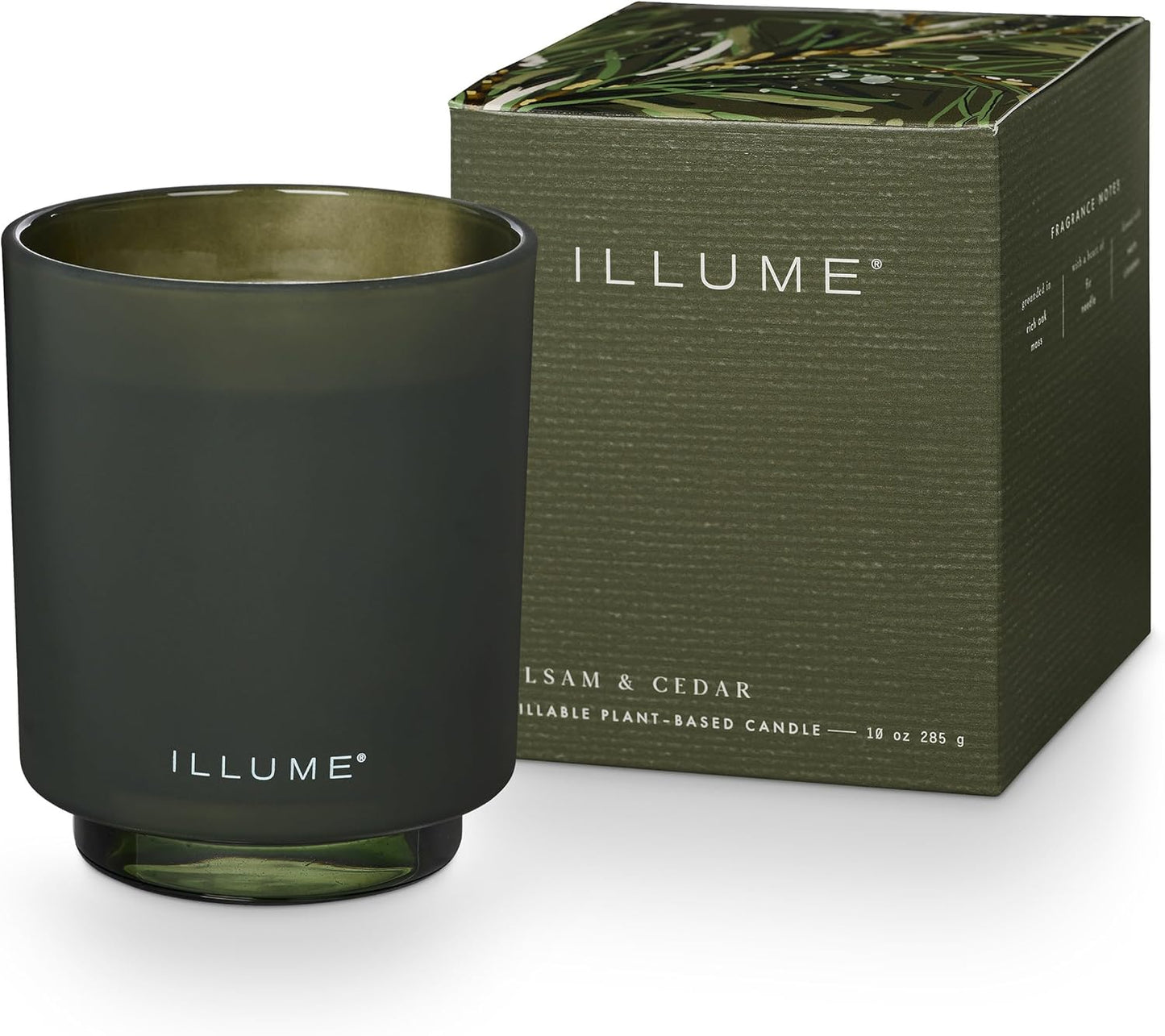ILLUME Refillable Boxed Glass Candle, Balsam & Cedar