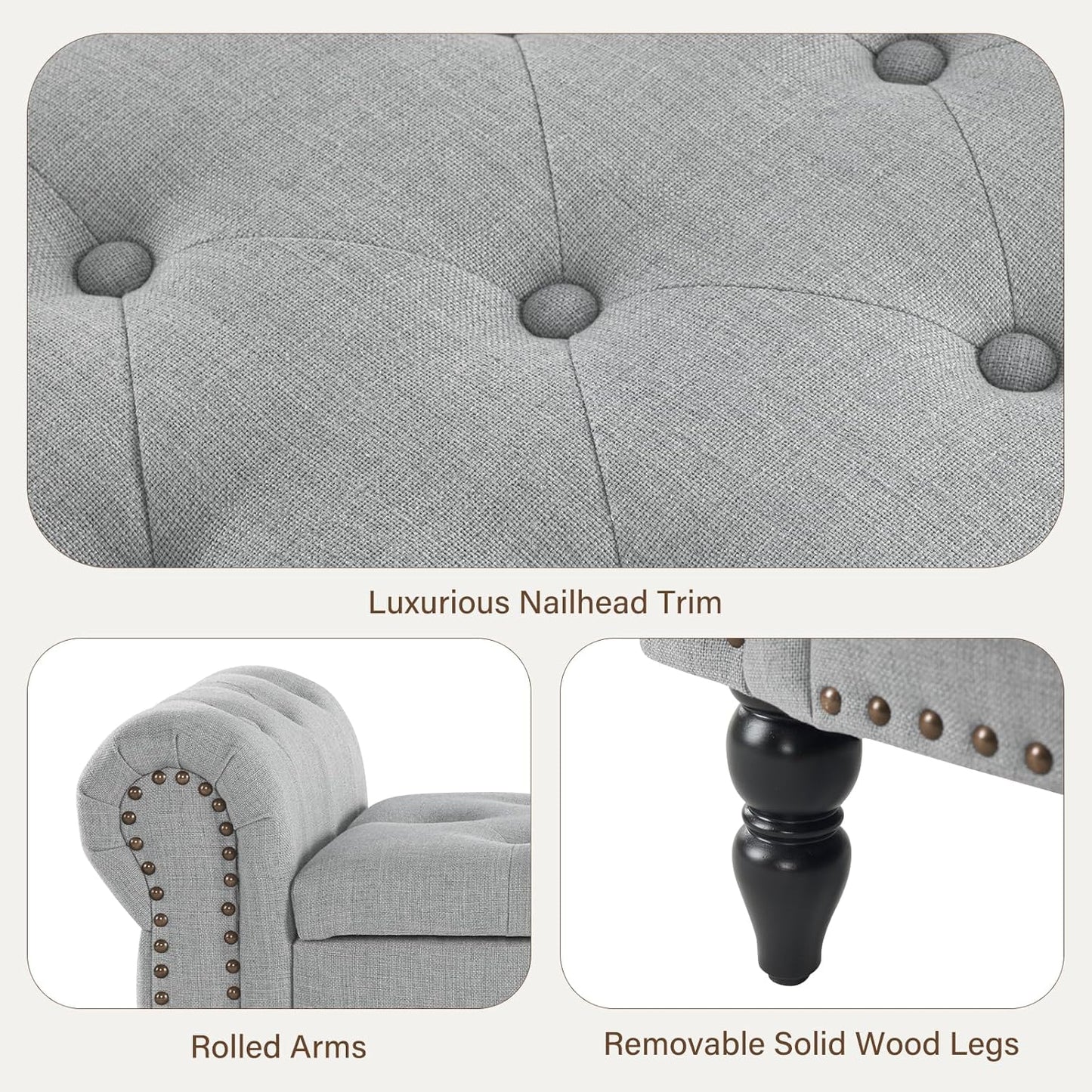 Furnimart Storage Ottoman Bench for Queen Size Bed, Faux Linen Upholstered Storage Bench Accent Bench with Rolled Arms for Bedroom,Living Room, Entryway, 2.5Cubic Feet