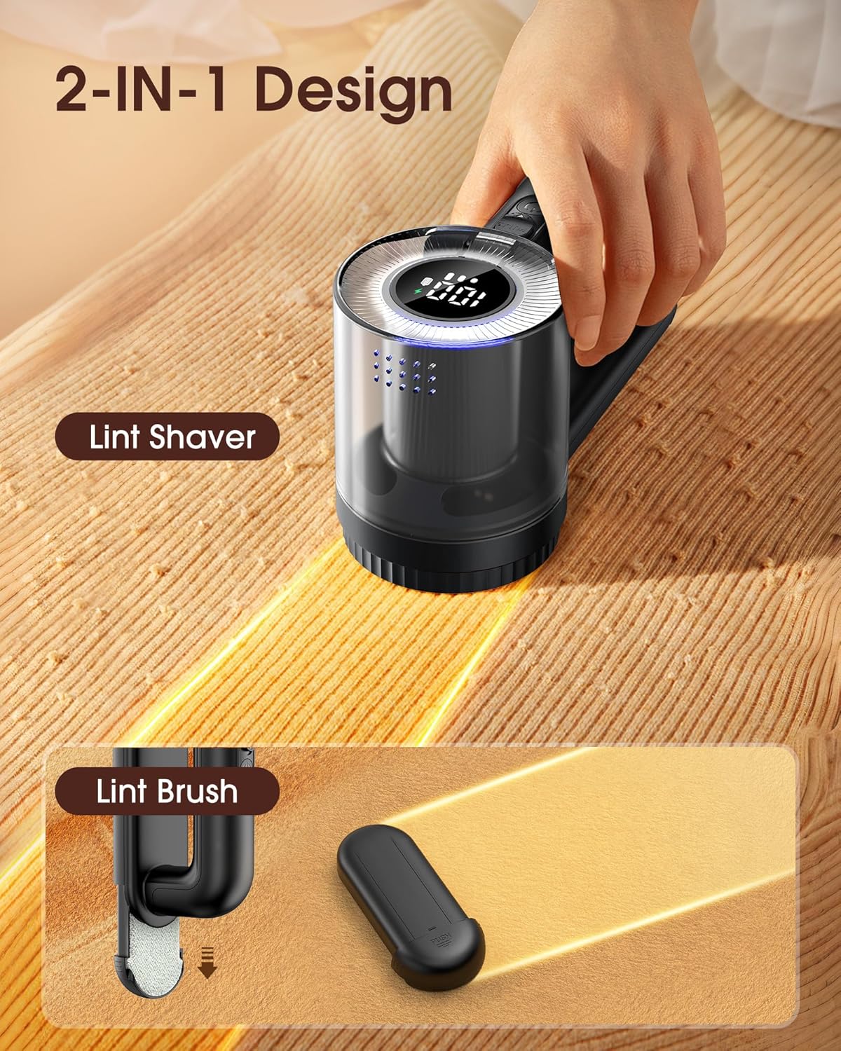 Fabric Shaver Electric Lint Remover Rechargeable Lint Shaver Digital Display Fabric Sweater Shaver 3 Speeds 6 Leaf Blades for Clothing to Remove Pilling for Clothes Furniture Sweater Couch Blanket