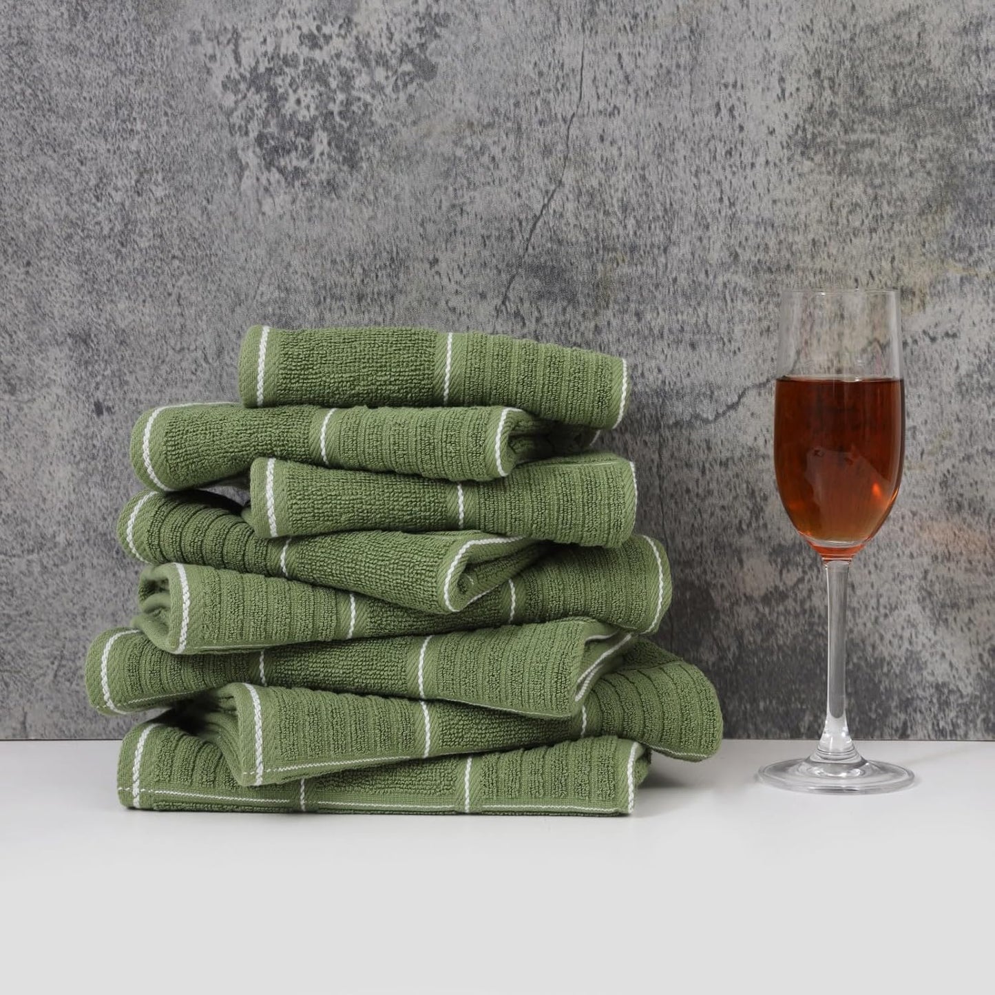 Glynniss Kitchen Towels and Dishcloths Set, Four Dish Towels 16x26 Inches, Four Absorbent Dish Cloths for Washing Dishes 12x12 Inches, Cleaning and Drying for Everyday Use Pack of 8 (Green)