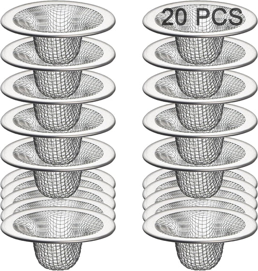 20Pcs Small Drain Mesh Basket, 2.125'' Bathroom Sink Drain Strainer Screen Mesh Sink Strainer Hair Catcher Drain Filter Cover for Bathtub Lavatory RV Laundry Shower Floor Utility Sink Drain