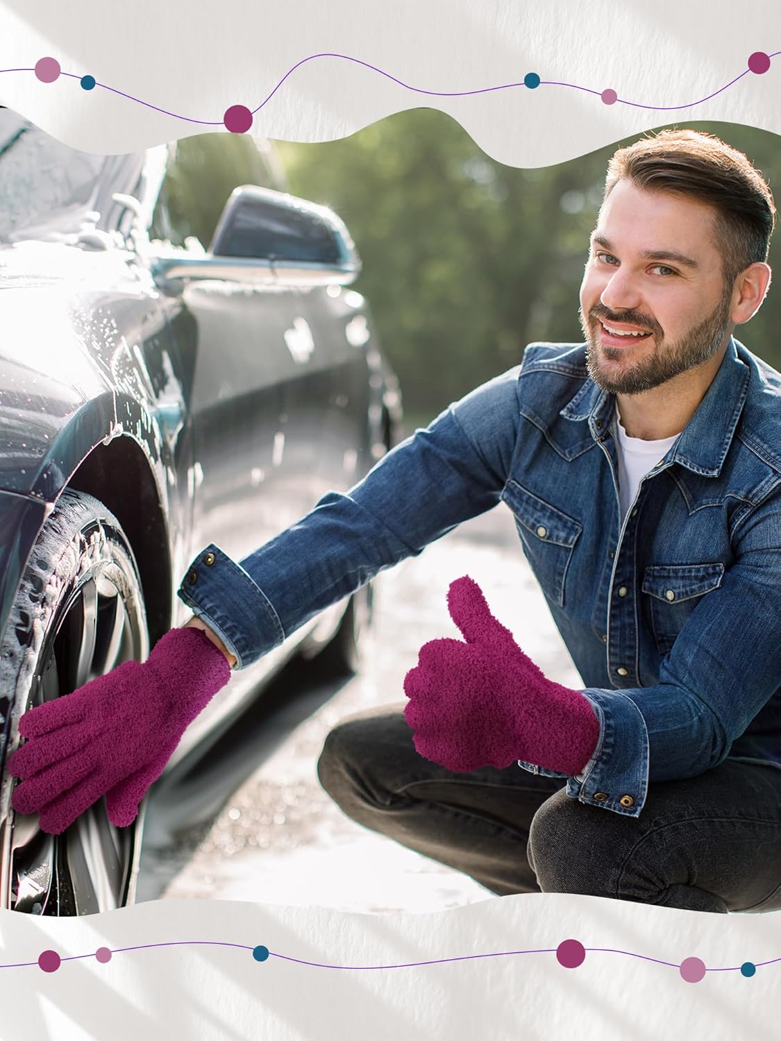 Patelai 3 Pairs Microfiber Plant Dusting Gloves Leaf Cleaning Gloves for Indoor Plants, Blinds, Furniture, House(Small,Reddish Violet, Blue, Purple)