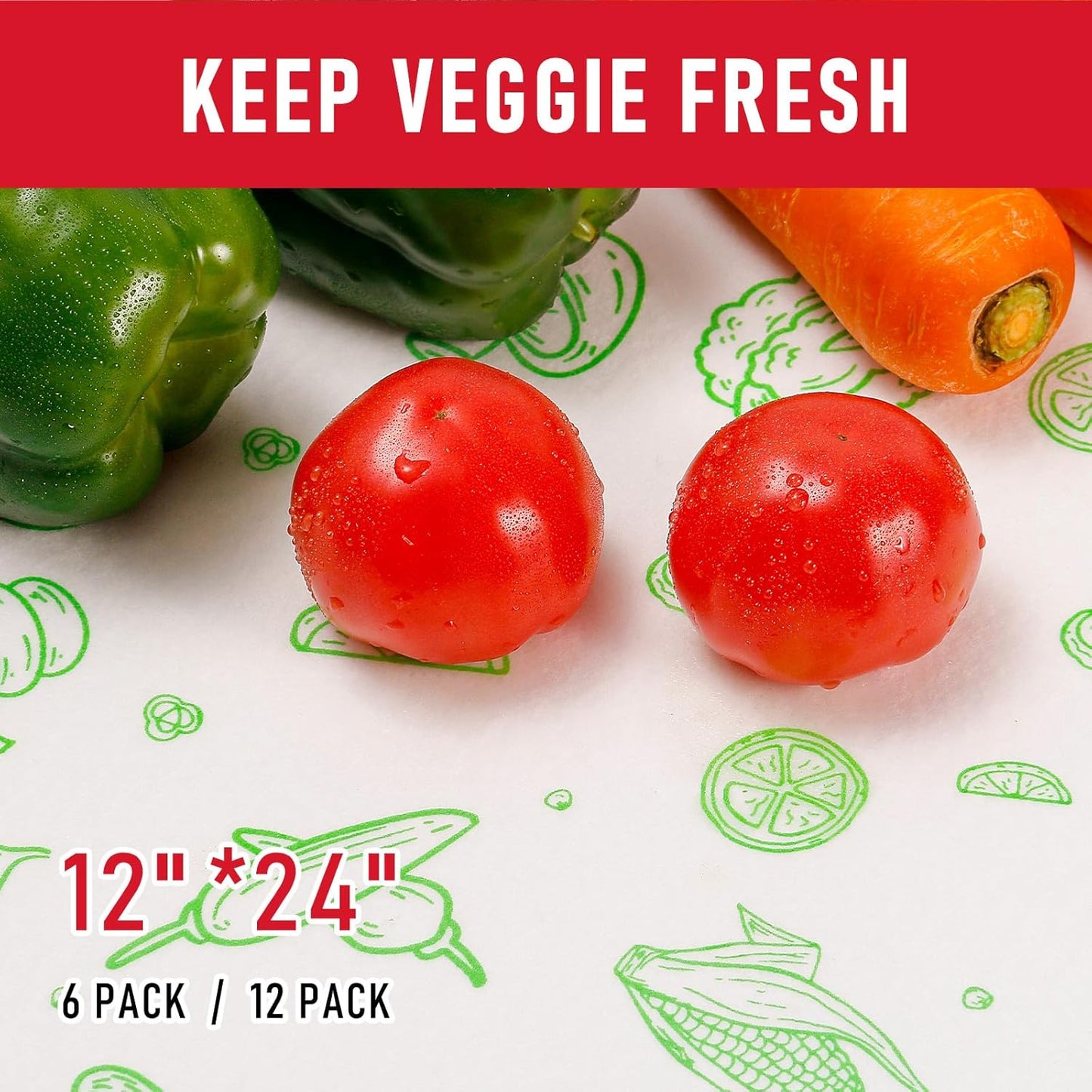 Cooyes Refrigerator Drawe Liners Super Absorbent Fridge Bin Mats Keep Produce Fresh Longer Air Circulating Non-Slip Washable Non-Adhesive (12 Pack 12" x 24" Green Veggie)