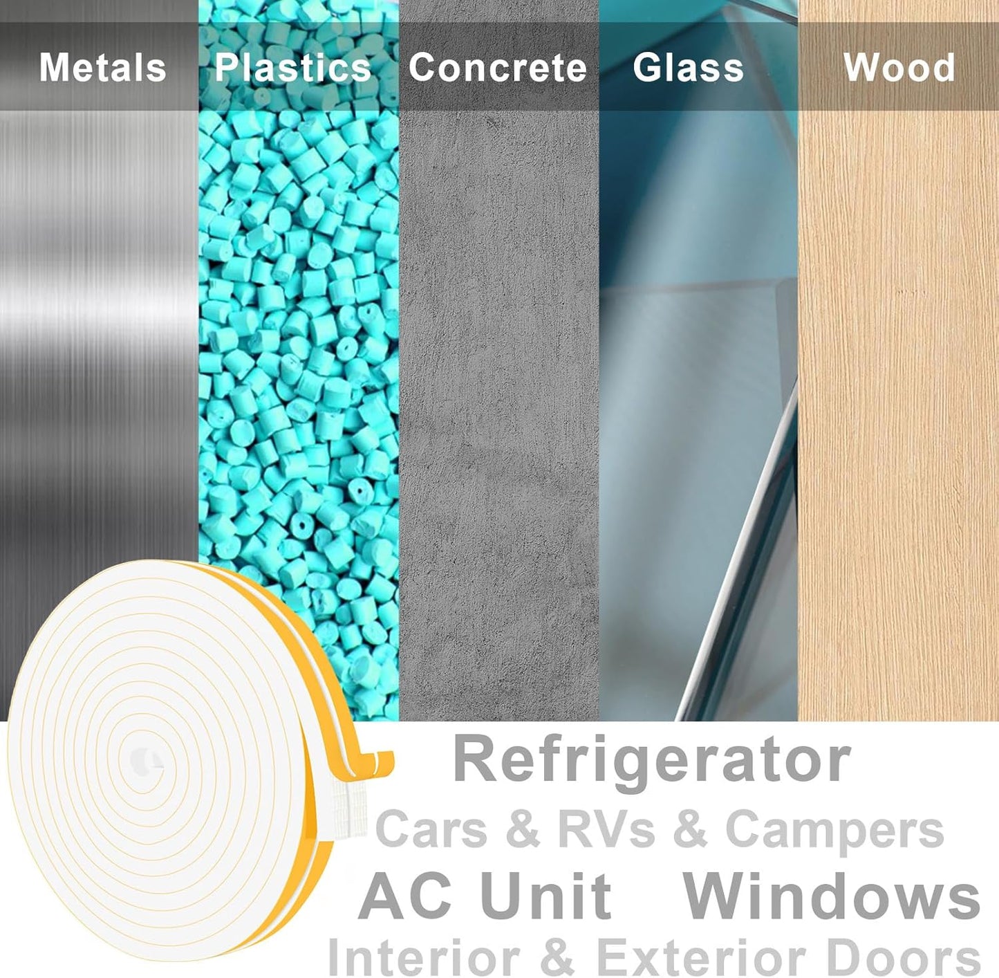 Door Weather Stripping for Doors and Window, Window Insulation Door Seal Tape, Self Adhesive Foam Gasket Tape, Foam Seal Strip Sliding Door Weather Strip, Energy-saving(3/8 in x 3/8 in x 33Ft)