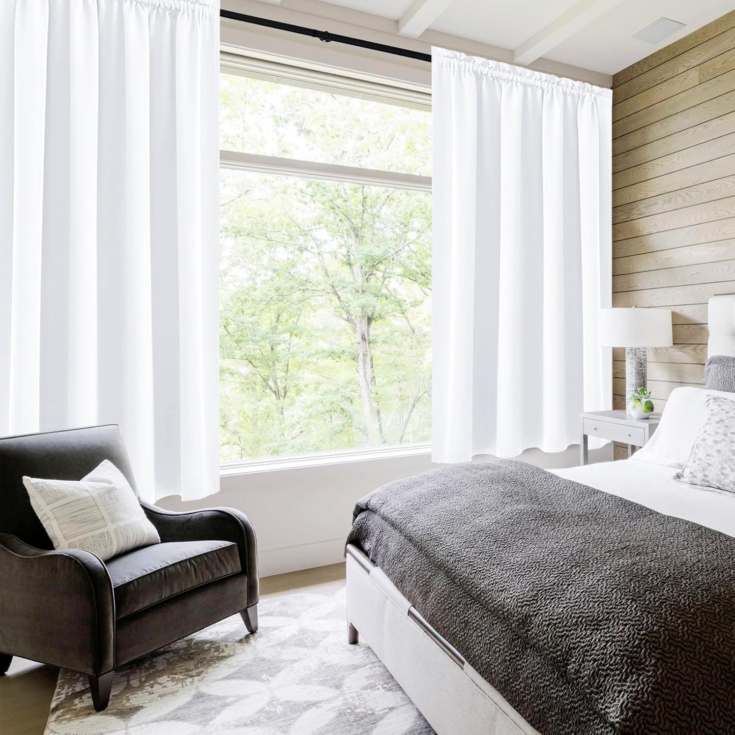 DWCN White Curtains for Living Room Thermal Insulated, 50% Light Blocking Curtains for Bedroom, Dining Room Window, W 42x L 54 Inch, Set of 2 Rod Pocket Curtain Panels