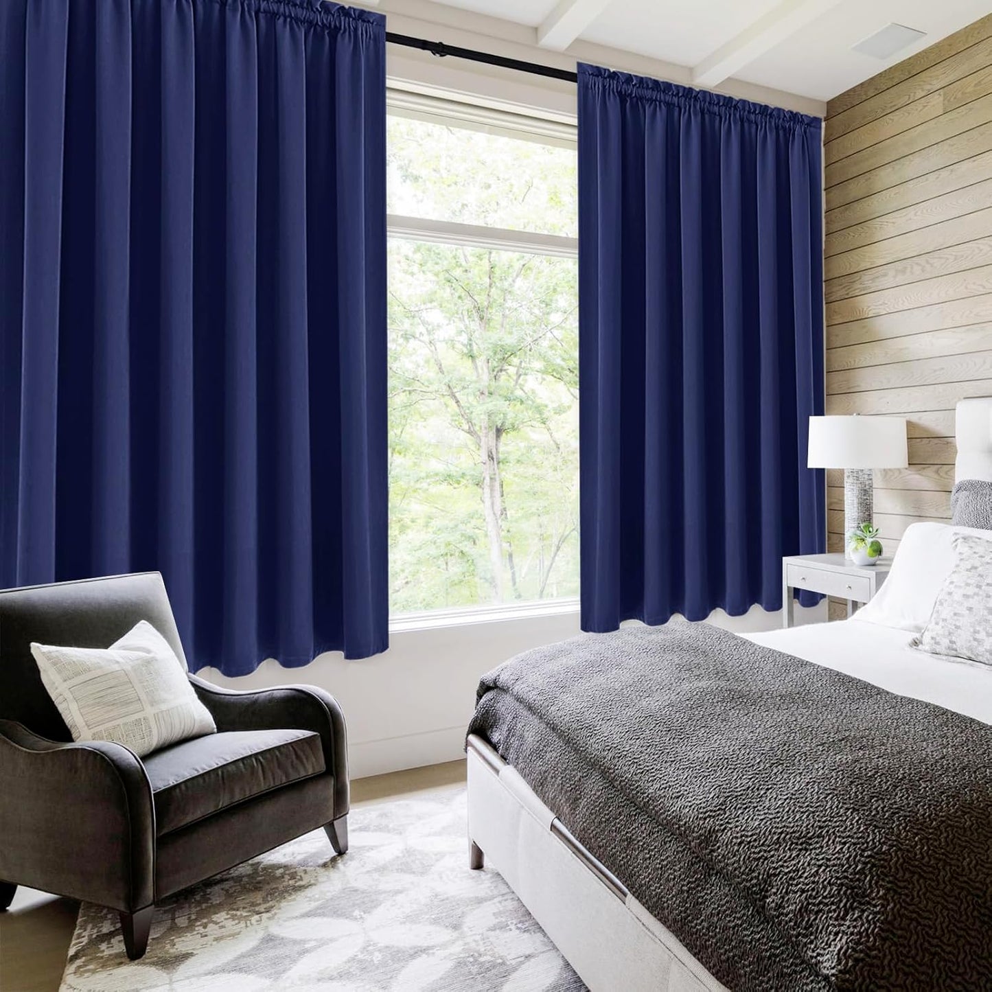 DWCN Blackout Curtains for Living Room Thermal Insulated, Energy Saving & Noise Reducing Bedroom Curtains, Navy, W 70x L 72 Inch, Set of 2 Rod Pocket Curtain Panels