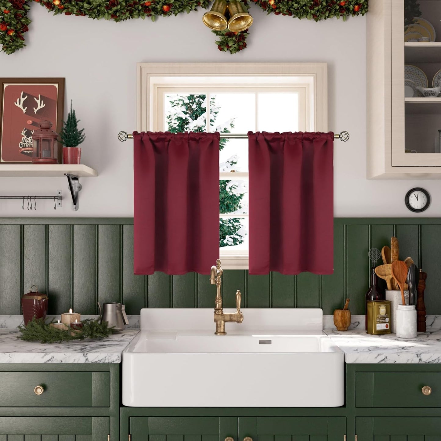 BGment Burgundy Half Window Curtains for Kitchen Cafe Window - Small Blackout Drapes Thermal Insulated Privacy for Rv Bathroom, 29 x 24 Inch, 2 Panels
