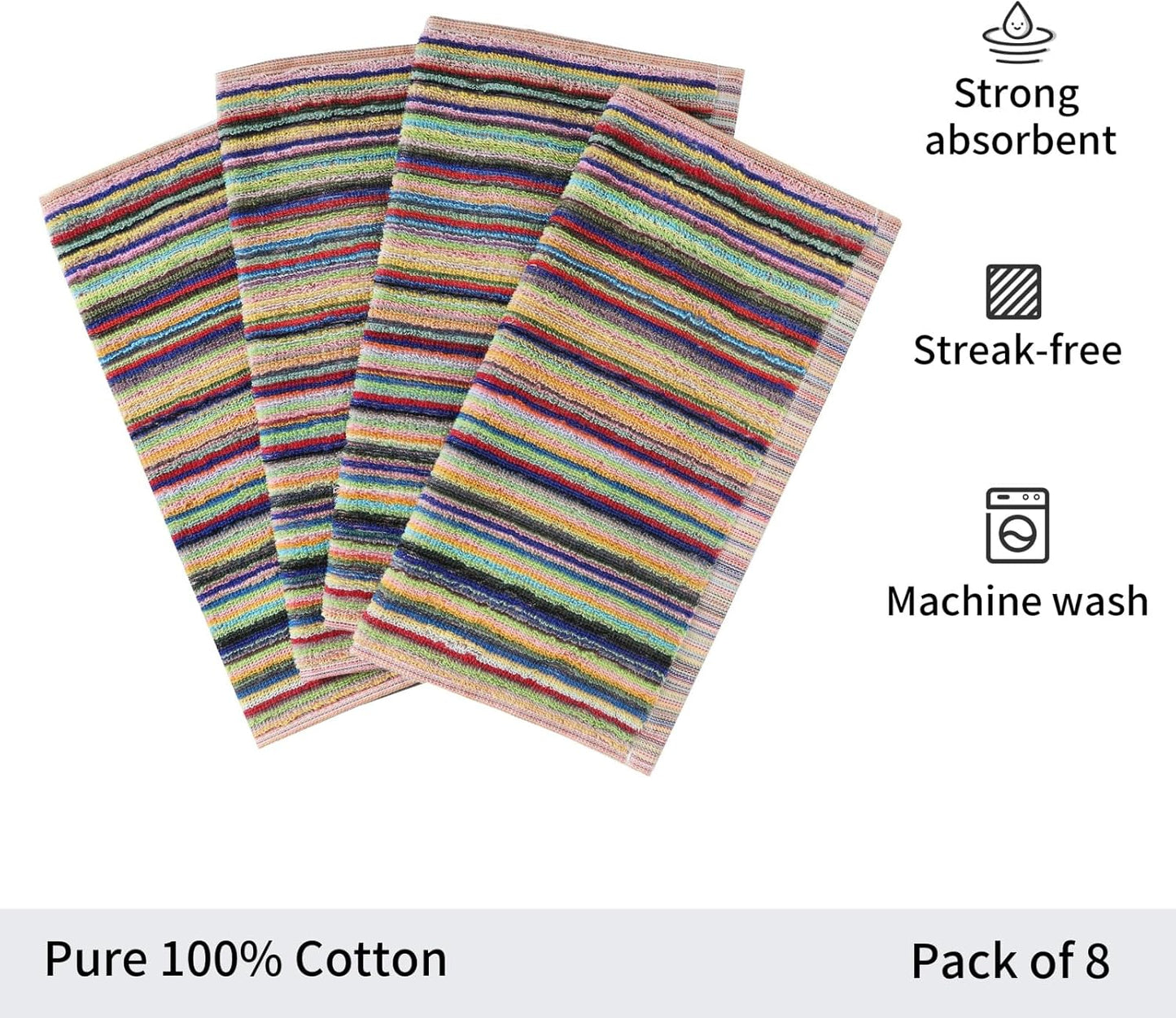 Oeleky Kitchen Dishcloths for Washing Dishes, Ultra Absorbent Dish Rags, Cotton Cleaning Cloths Pack of 8, 12x12 Inches (Multi-1, 12x12 inch)