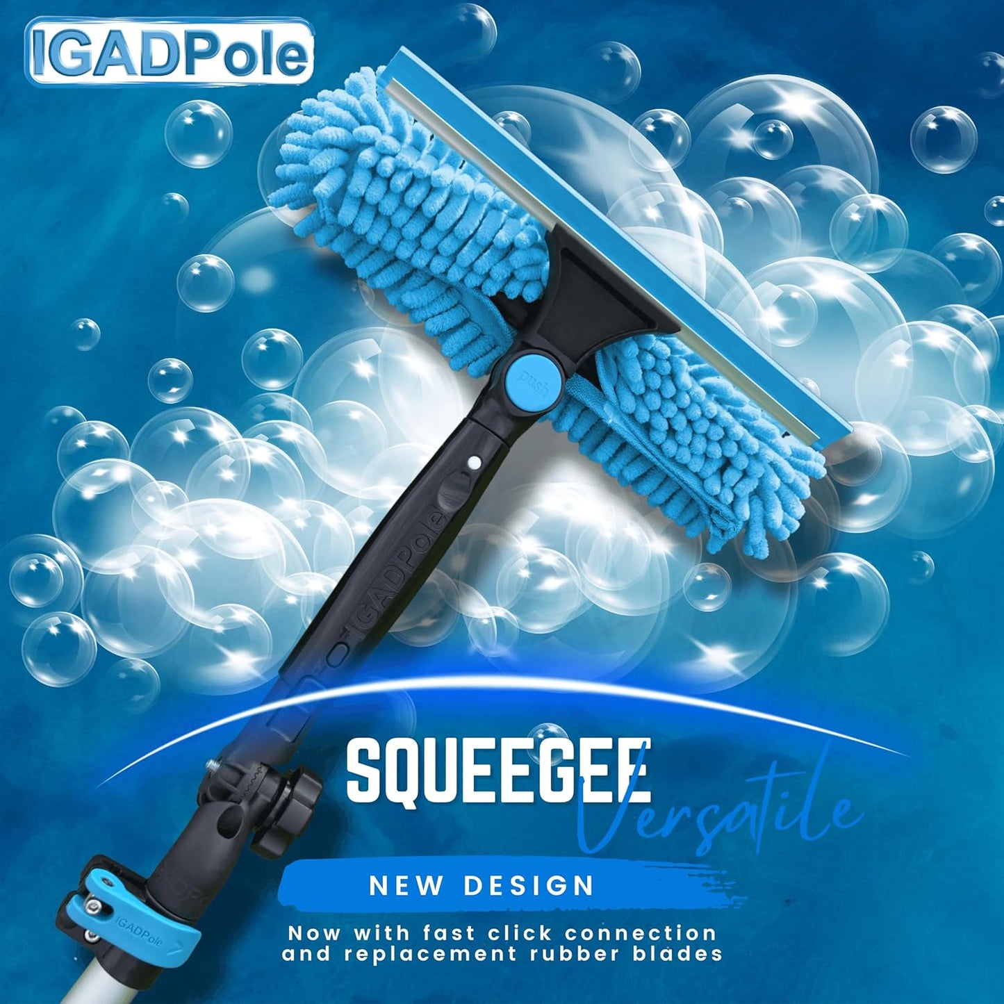 24ft IGADPole Washing Kit: Water-fed Brush, Cobweb Duster and 10” Squeegee and Soap Dispenser, with 6-Stage Telescoping Pole 5-24ft Pole