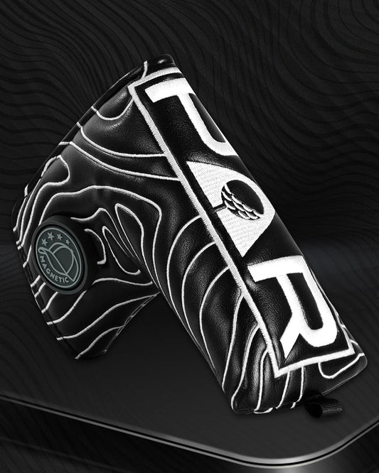 Big Teeth Golf Club Covers Full Set Driver Headcover Fairway Wood Hybrid Golf Club Iron Head Covers, Topographic Edition Putter Cover Leather Golf Head Covers Pure Black, Gifts for Men