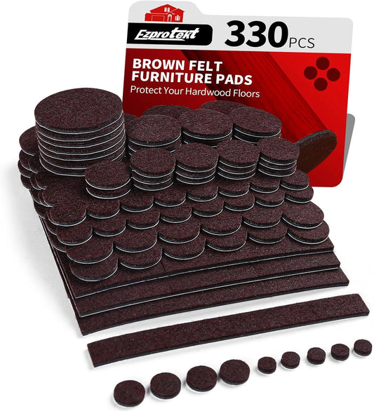Ezprotekt 330 Pcs Felt Furniture Pads for Hardwoods Floors, Self Adhesive Cuttable Chair Felt Pads, Anti-Scratch Furniture Feet Floor Protectors Pads for Desk Sofa Bed Table Cabinet (Brown)
