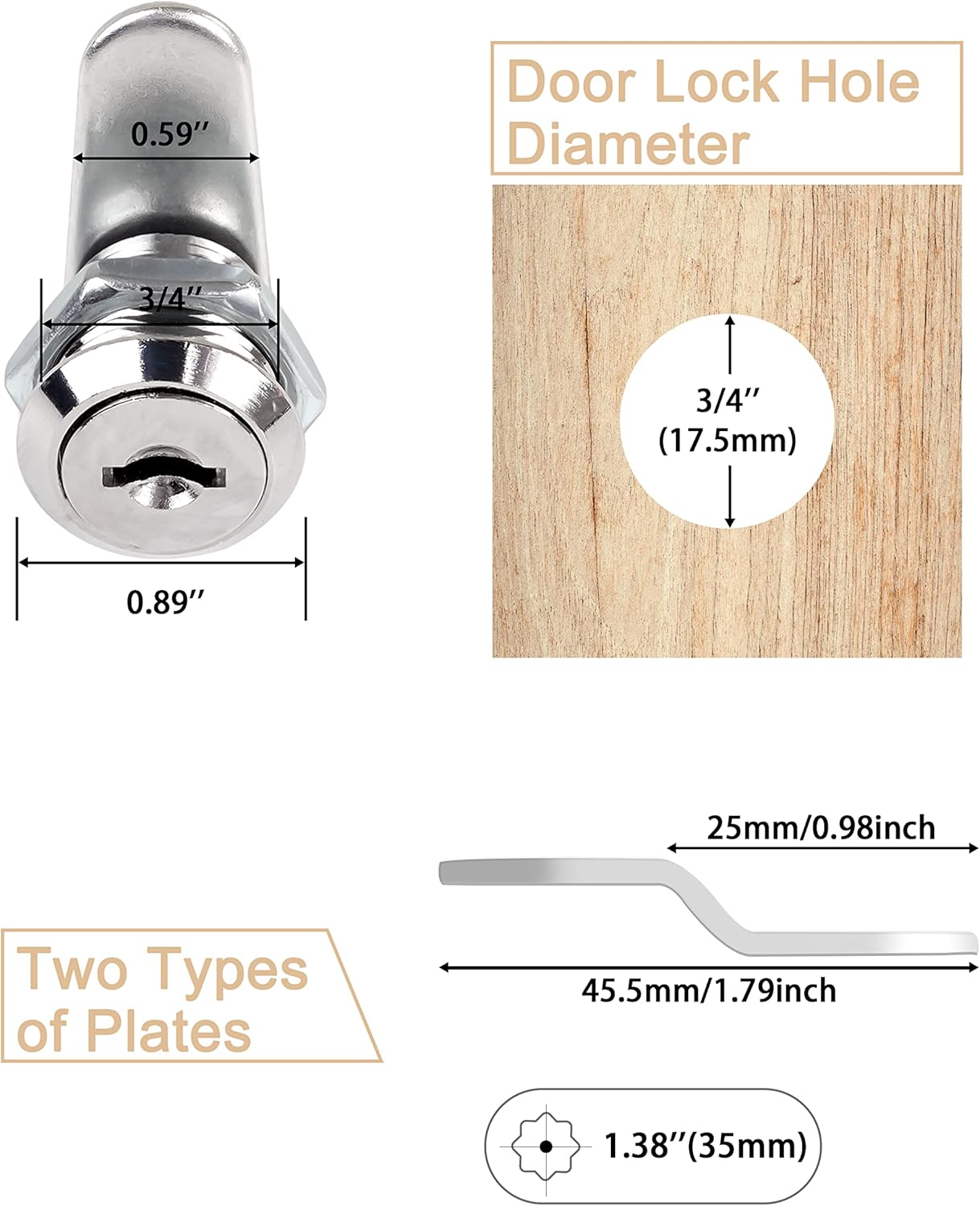 Cabinet Locks, 6 Pcs MoHern Keyed Alike 5/8 Inch (16mm) Rv Storage Lock, Cylinder Locks, Zinc Alloy Cam Lock with Keys for Cabinet, File Drawer Dresser and More