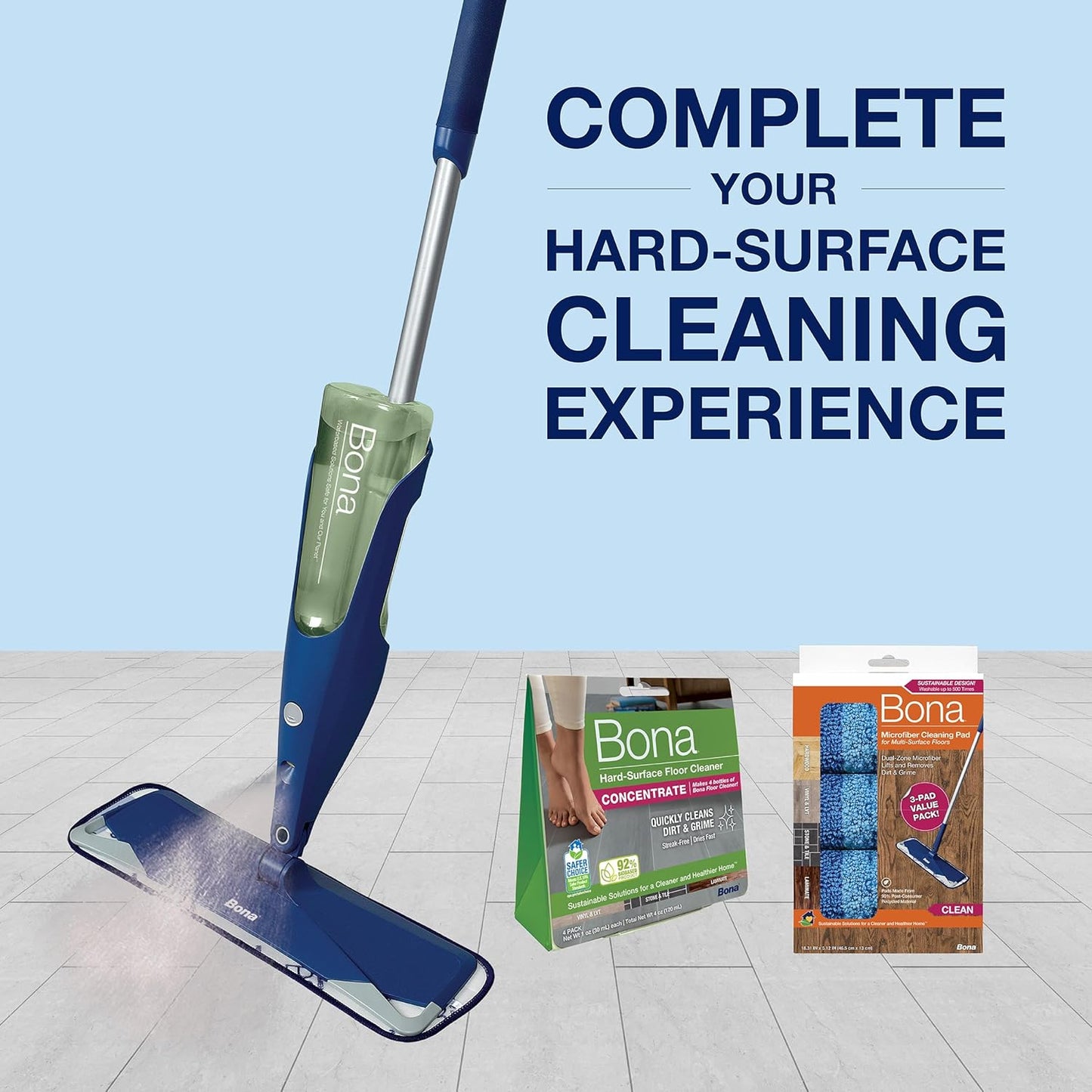 Bona Multi-Surface Floor Premium Spray Mop - Includes Multi-Surface Floor Cleaner Concentrate and Machine Washable Microfiber Cleaning Pad - For Stone, Tile, Laminate and Vinyl LVT/LVP Floors