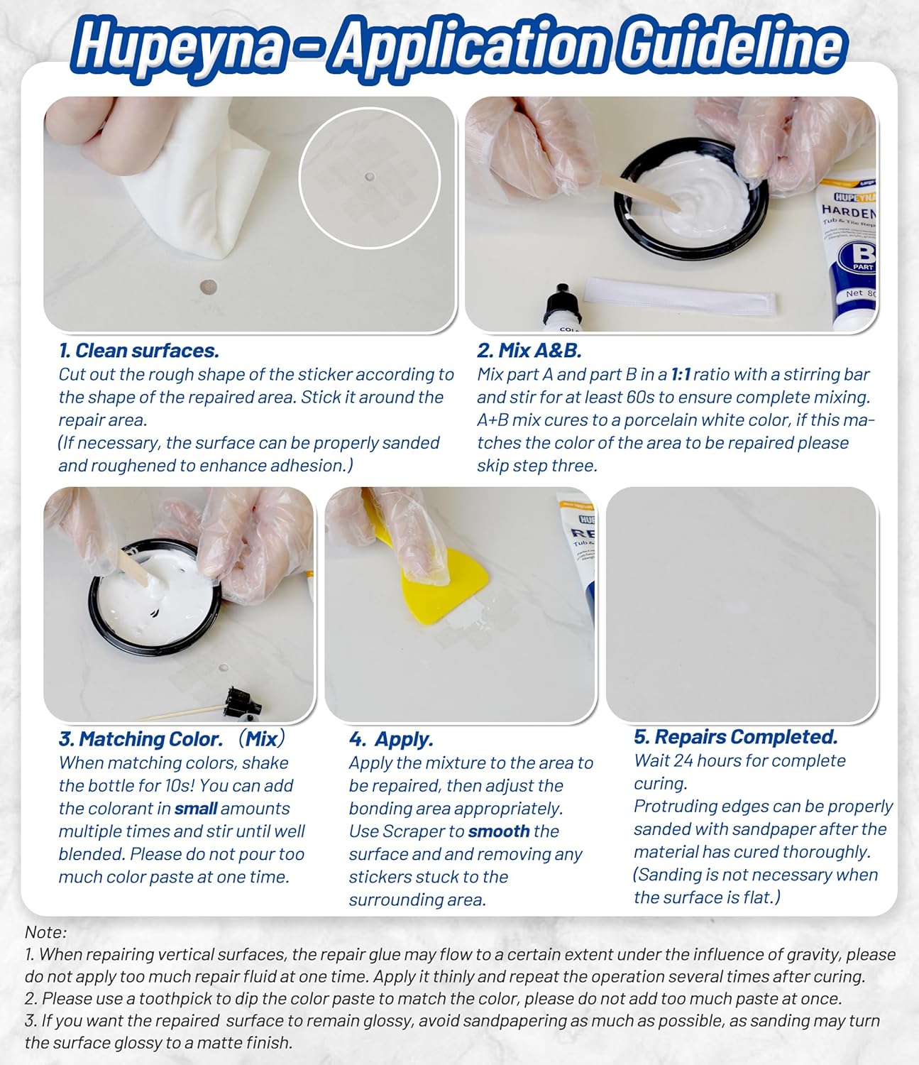 Fiberglass Repair Kit, Bathtub Repair Kit for Tile, Acrylic, Ceramic, Enamel, Kitchen Bathroom Fix Chips Cracks Scratches Rust Holes on Porcelain Sink, Tub, Toilet, Shower Tray, Granite, Marble, Deck
