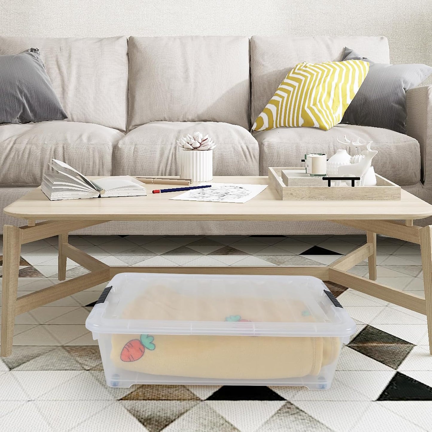 25 Quart Plastic Under Bed Storage Boxes, Wheeled UnderBed Storage Container, 3 Pack, Clear