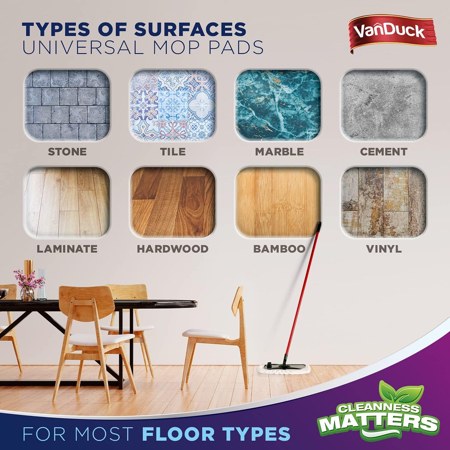 VanDuck 100% Cotton Terry Mop Pad 15x8 inch (24-Pack)