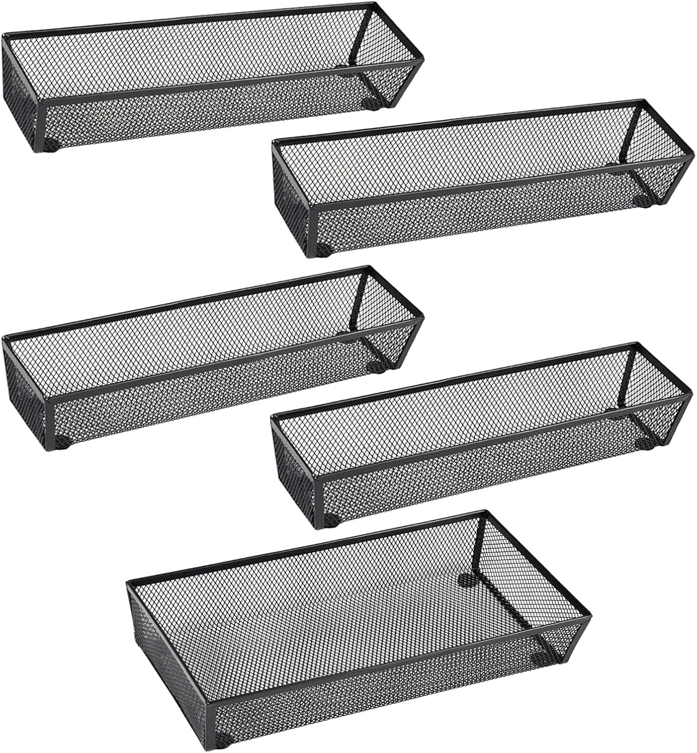 BYCY Silverware Drawer Organizer, Mesh Utensil Organizer for Kitchen Storage, Black Steel Metal Mesh Tray for Flatware Fork Spoon Knife… (12 * 3-5P-Black)