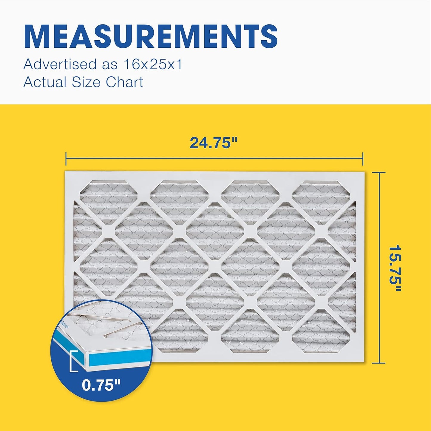 Aerostar 16x25x1 MERV 8 - 6 Count - High Efficiency Pleated HVAC, Furnace & Air Conditioner Filters - Removes Dust, Lint, Mold & Allergy-Causing Pollen