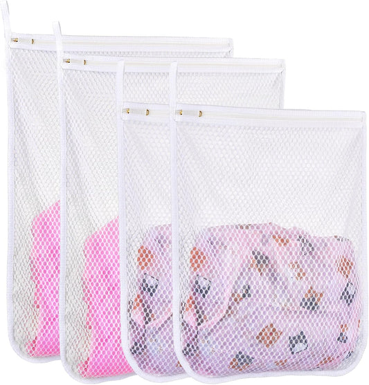 4 pcs Durable Honeycomb Mesh Laundry Bags for Delicates 2 Large (16" x 19") 2 Medium (12" x 15")