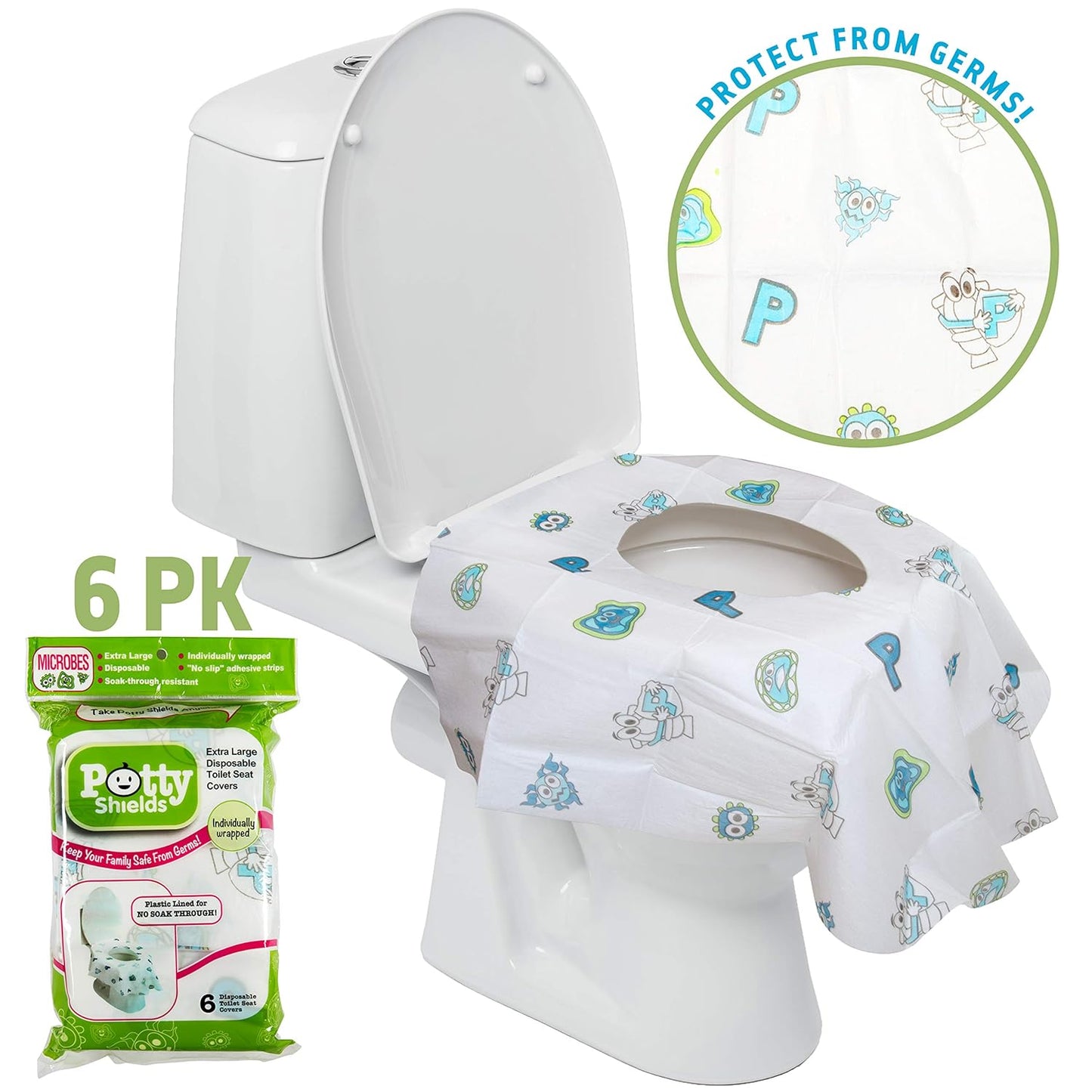 Disposable Toilet Seat Covers for Kids & Adults (6 Pack) - Germ Protect from Public Toilets - Waterproof, Individually-Wrapped, Plastic Lined for No Soak Thru, XL to Cover the WHOLE Toilet - Unisex