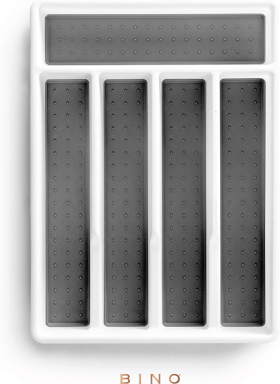 BINO | 5-Slot Silverware Organizer | Small - White Cutlery Tray Organizer | Silverware Storage for Drawer | BPA-Free Plastic Organizers with Soft-Grip Lining and Rounded Corners | Utensil Organizer