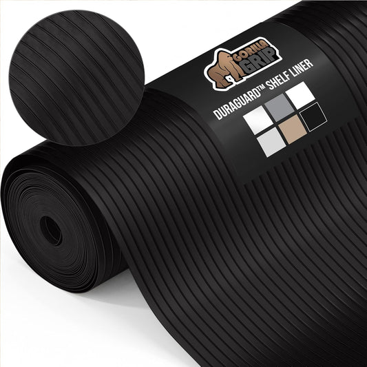 GORILLA GRIP DuraGuard Shelf Liner, 17.5x30 Non-Adhesive Cabinet Liners for Kitchen Drawers, Shelves, Refrigerator, Pantry Storage, Bathroom Closet, Durable Waterproof BPA Free Ribbed Plastic, Black