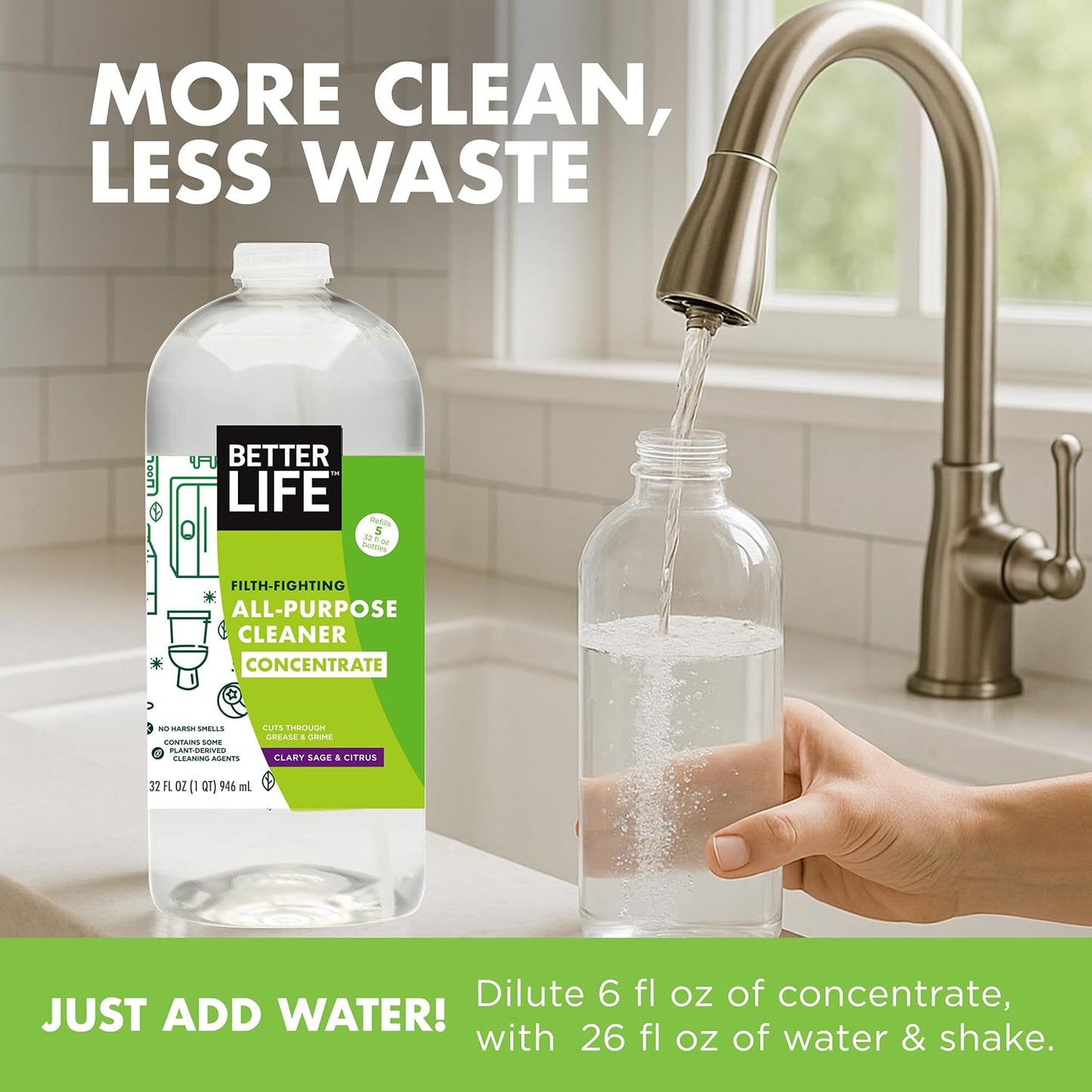 Better Life All Purpose Cleaner Concentrate- Multipurpose Home and Kitchen Cleaner for Glass, Countertops, Appliances, Upholstery & More - 32oz Clary Sage & Citrus Concentrate