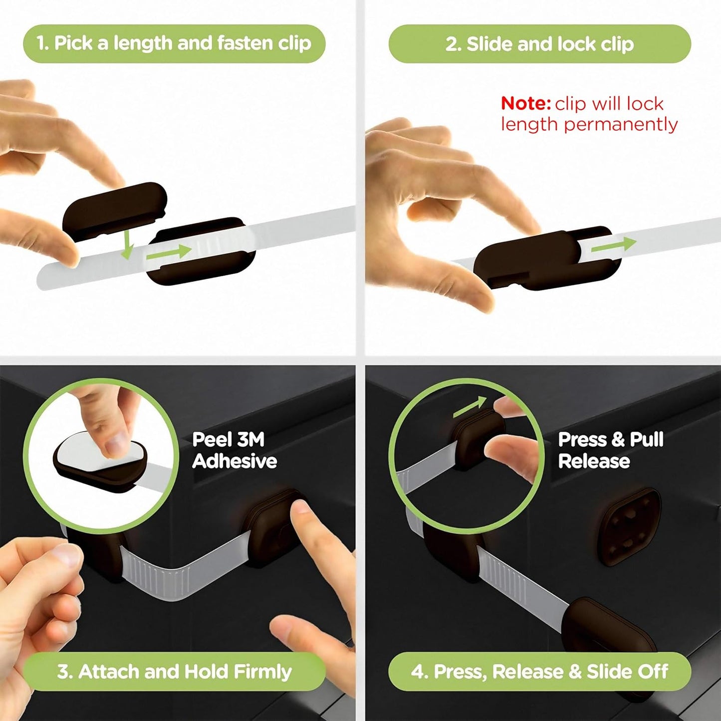 Baby Proofing Child Safety Locks (12 Pack) by Skyla Homes - The Safest, Quickest and Easiest 3M Adhesive Cabinet Latches, No Screws & Magnets, Multi-Purpose for Furniture, Kitchen, Ovens, Toilet Seats