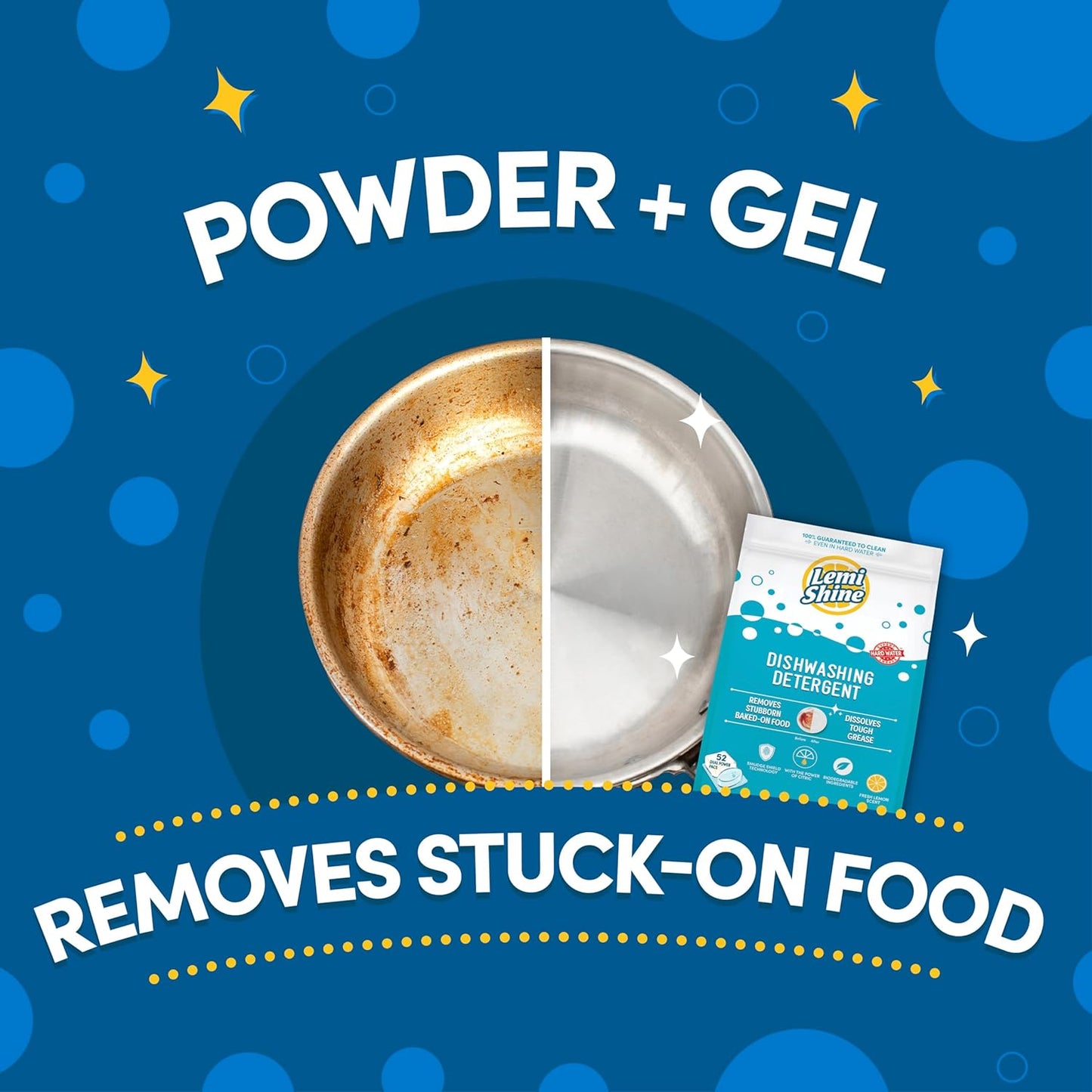 Lemi Shine Natural Dishwasher Pods | All-In-One Powder & Gel Dishwasher Detergent Pods with Powerful Citric Acid | Eco Friendly Dish Wash Cleaning Supplies (52 Count)