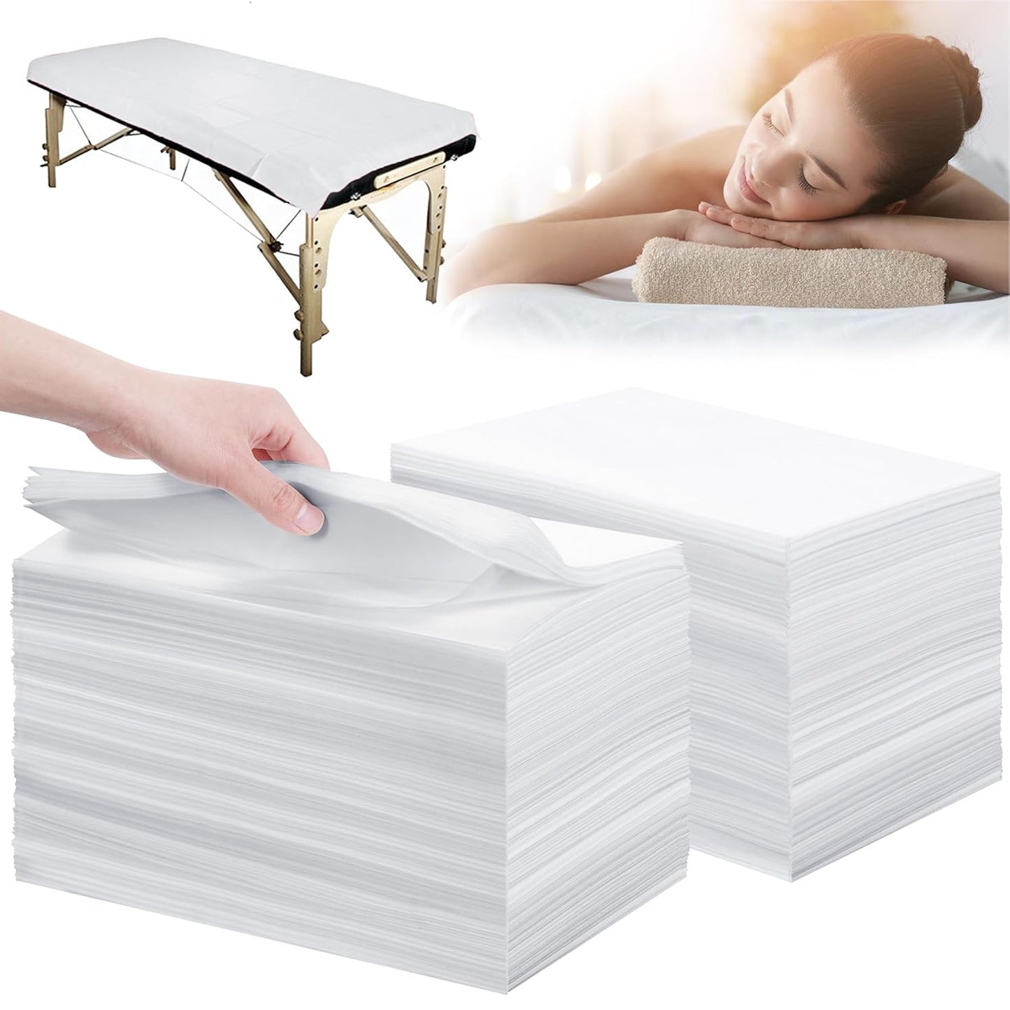 Disposable Bed Sheets 200 Pcs 31" x 71" Massage Table Sheets Non Woven Fabric SPA Bed Cover Breathable for Massage Beauty Tattoos(White)