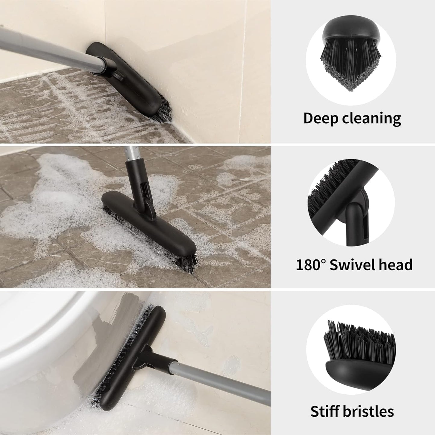 MR.SIGA Heavy Duty Grout Scrub Brush with Long Handle, Shower Floor Scrubber for Cleaning, Tile Scrub Brush with Stiff Bristles